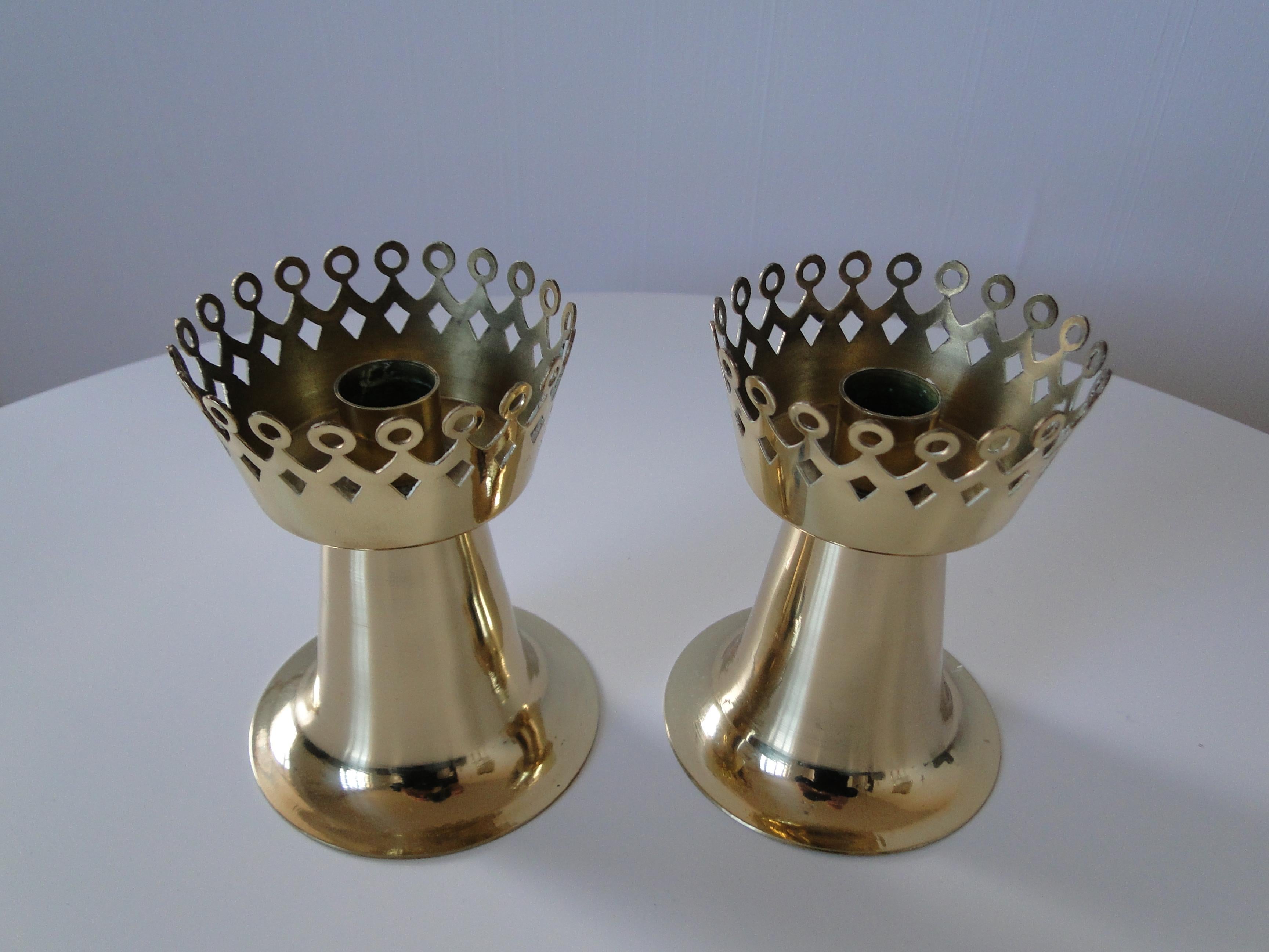 Rare Set of 2 model L159  brass candlesticks by Hans Agne Jakobsson for Markaryd, Sweden, 1960s.

Height of the candlesticks: 11 cm
Diameter of the standard candles of 2 cm

Very good condition.

