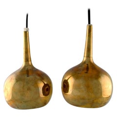 Hans Agne Jakobsson for Markaryd, a Pair of Onion Shaped Ceiling Lamps in Brass