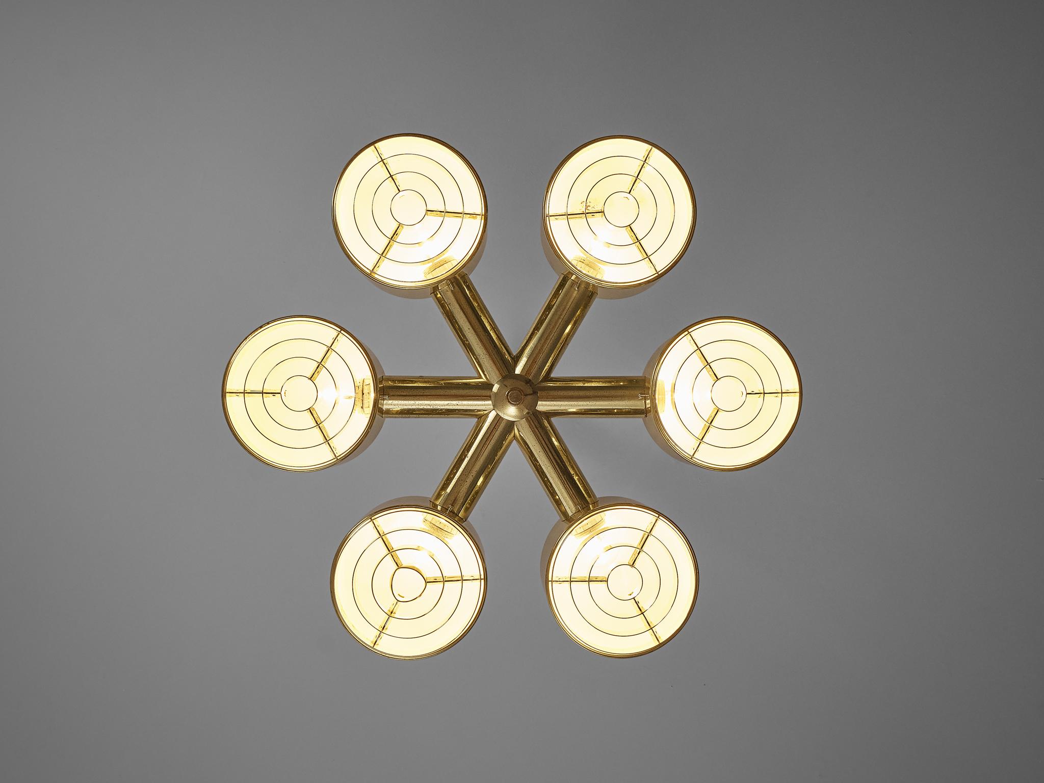 Swedish Hans-Agne Jakobsson Round Chandelier in Brass For Sale