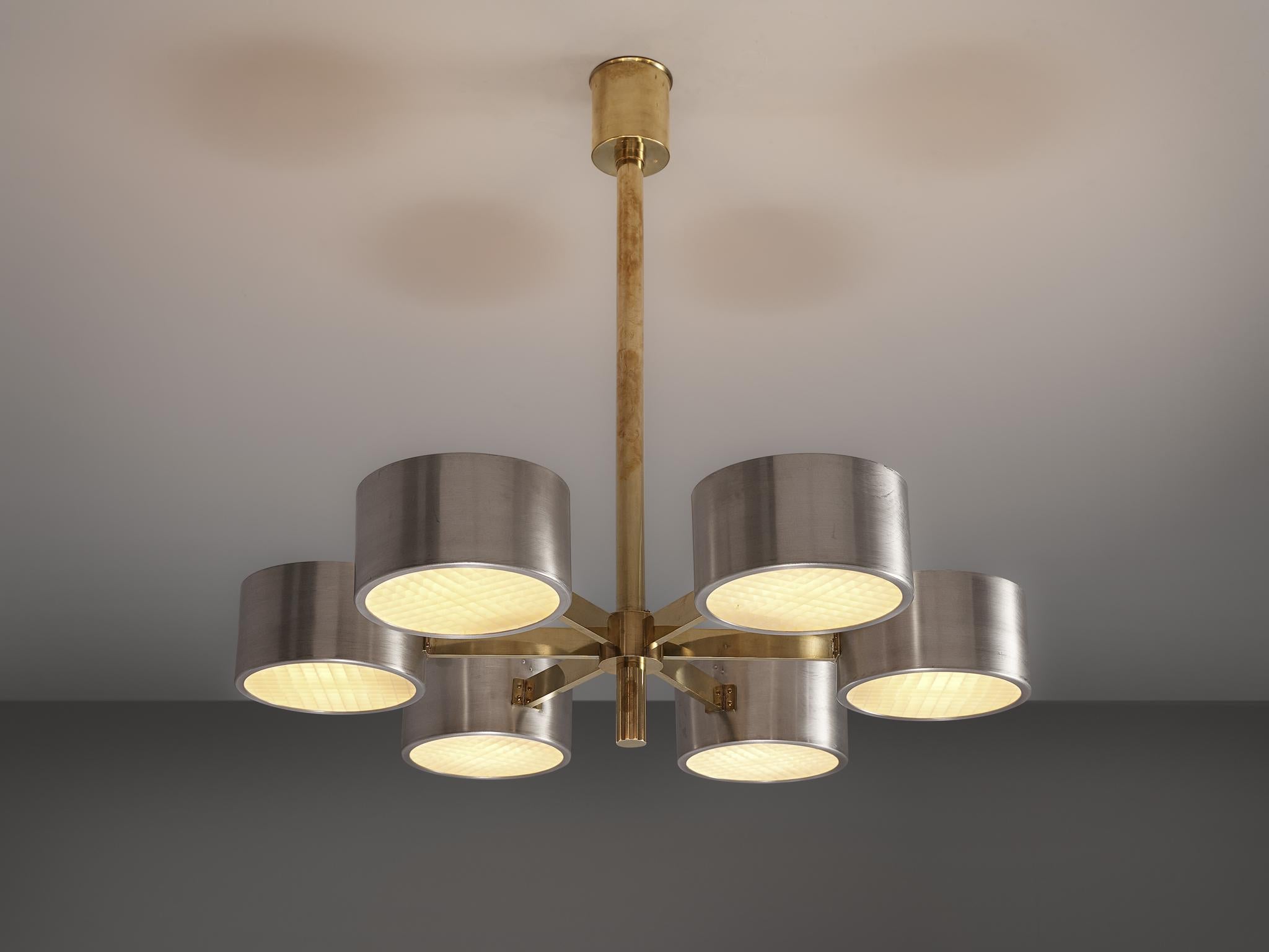 Hans-Agne Jakobsson for Markaryd Round Chandelier in Brass In Good Condition In Waalwijk, NL