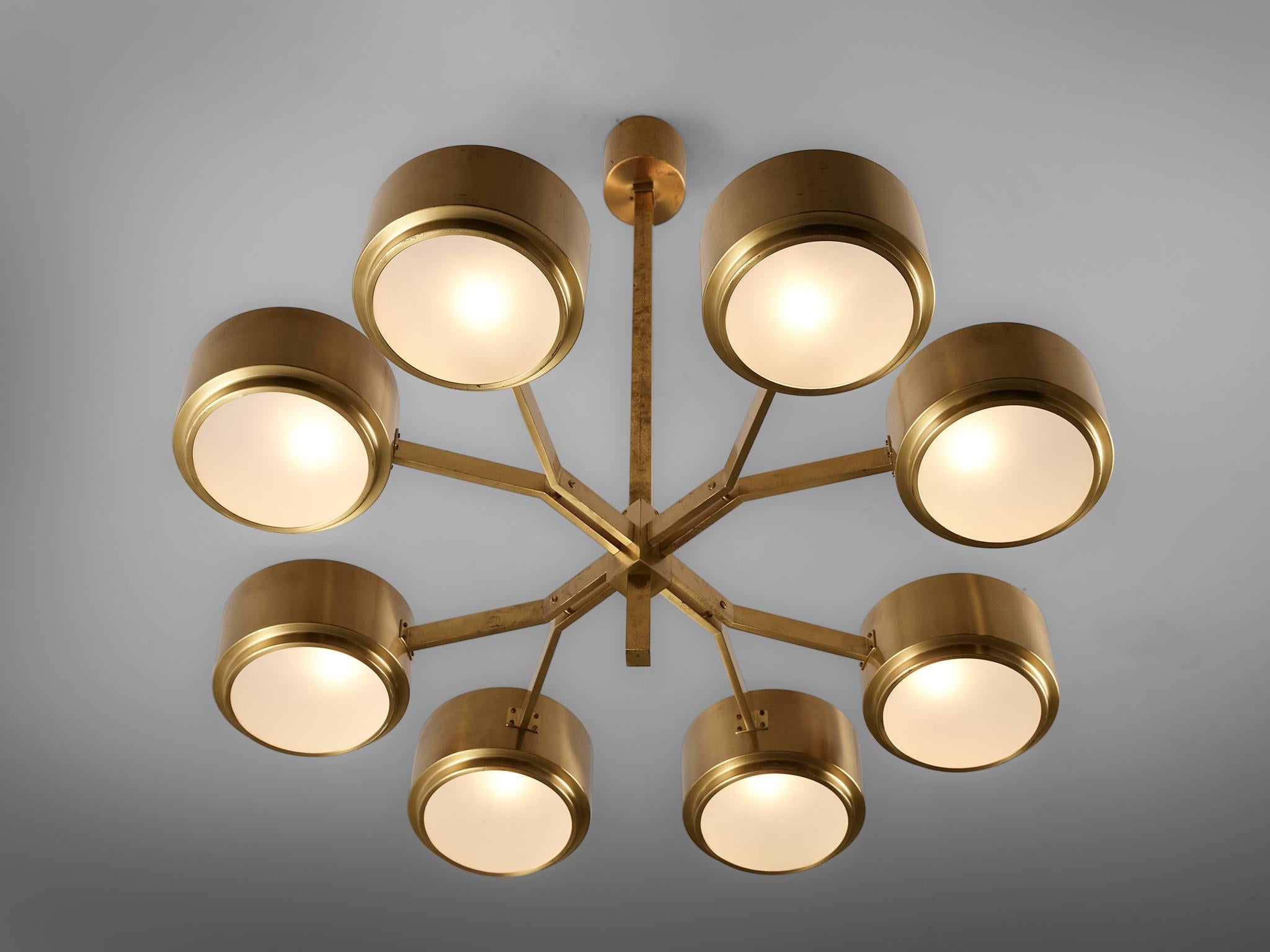 Hans-Agne Jakobsson for Markaryd Round Chandelier in Brass In Good Condition In Waalwijk, NL