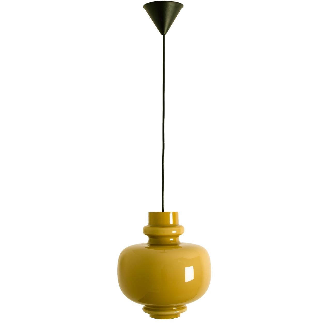 Modernist pendant lamp in light braun-colored opal glass. Designed and designed by H.A. Jacobson for Staff Leuchten, Germany, circa 1960 second half.

Please notice the price is for the pair. We can deliver different canopy's and length/colors of