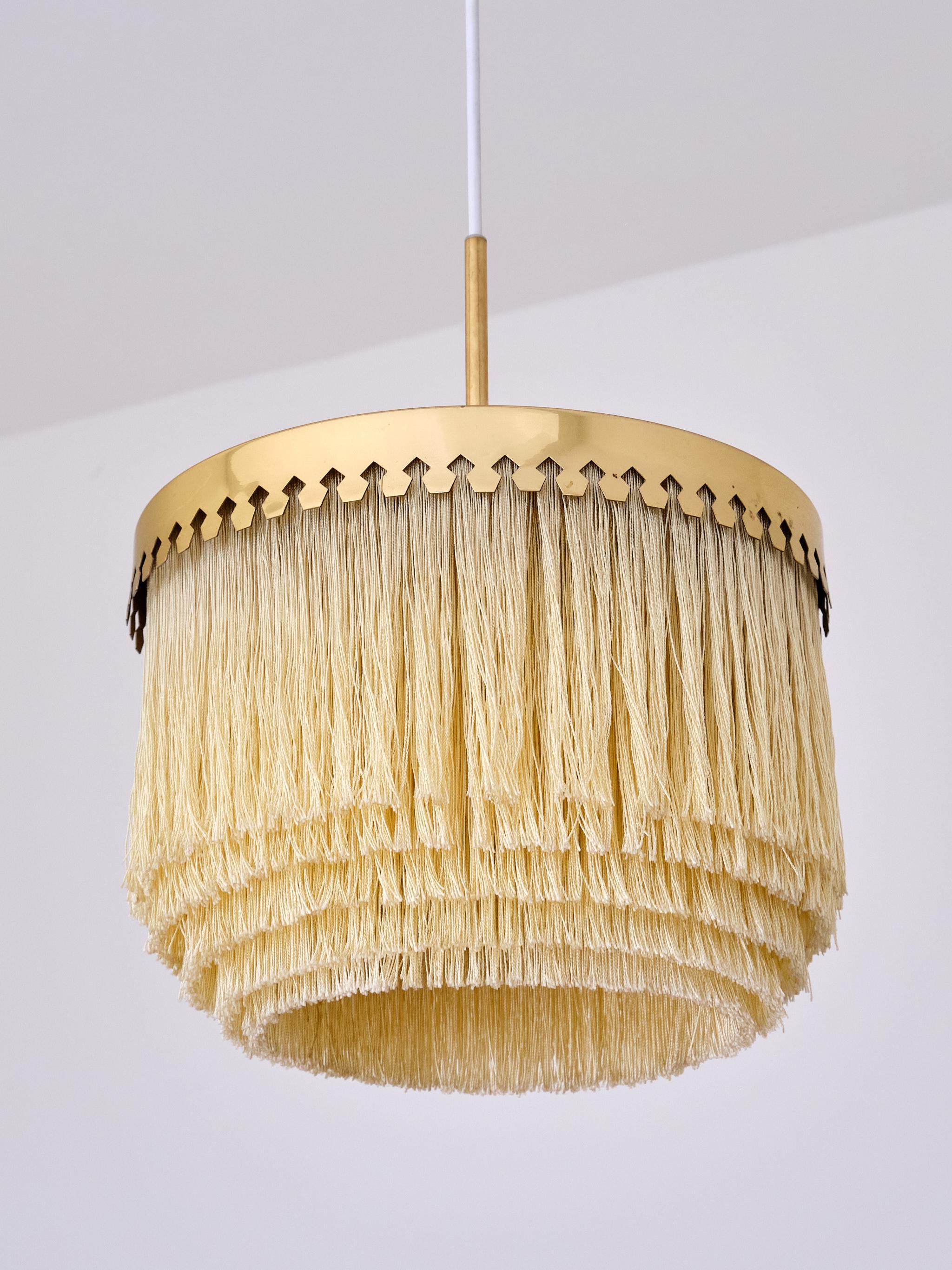 Hans-Agne Jakobsson Fringe Pendant Light, Brass and Silk, Sweden, 1960s 4