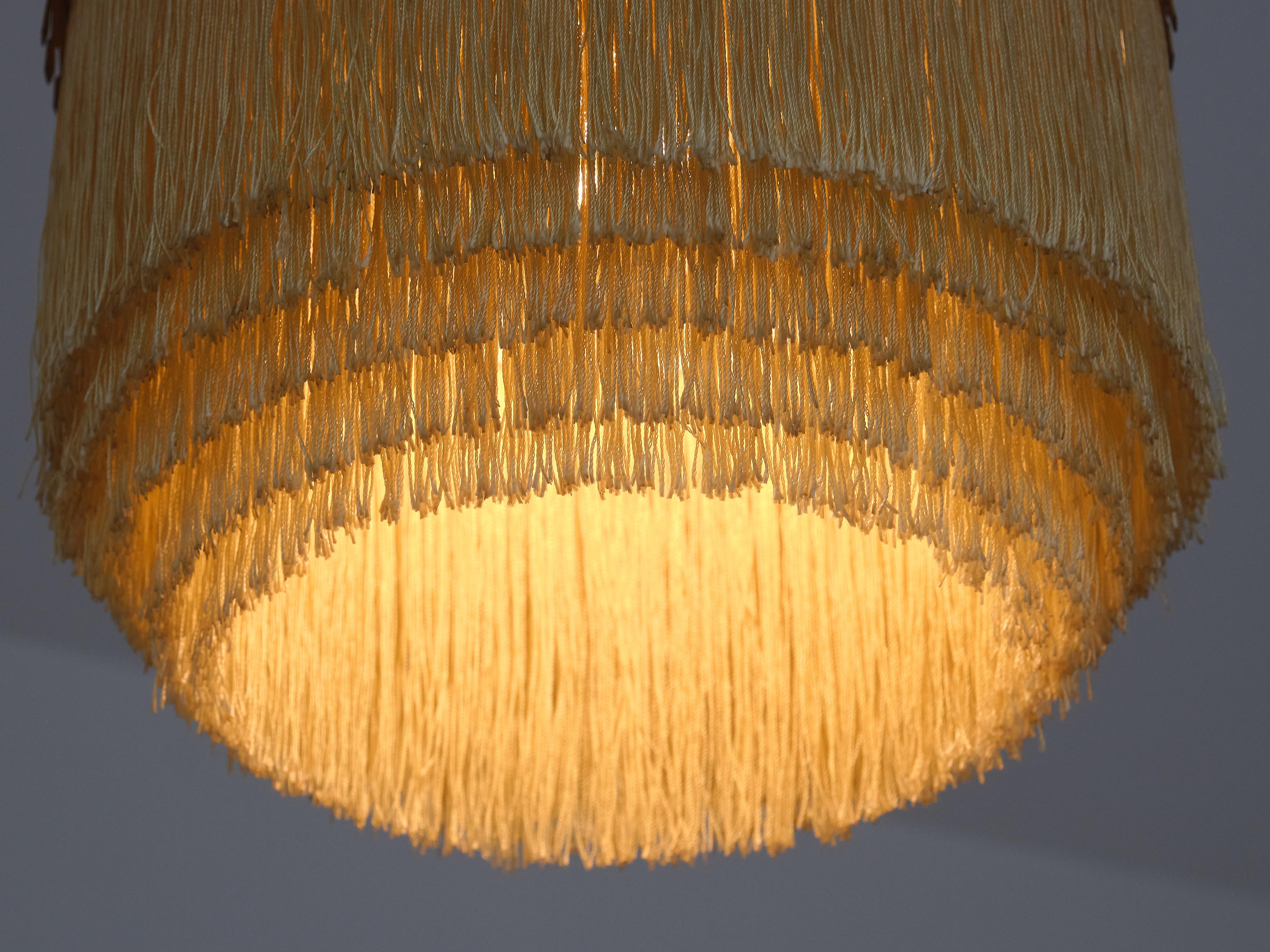 Hans-Agne Jakobsson Fringe Pendant Light, Brass and Silk, Sweden, 1960s 3