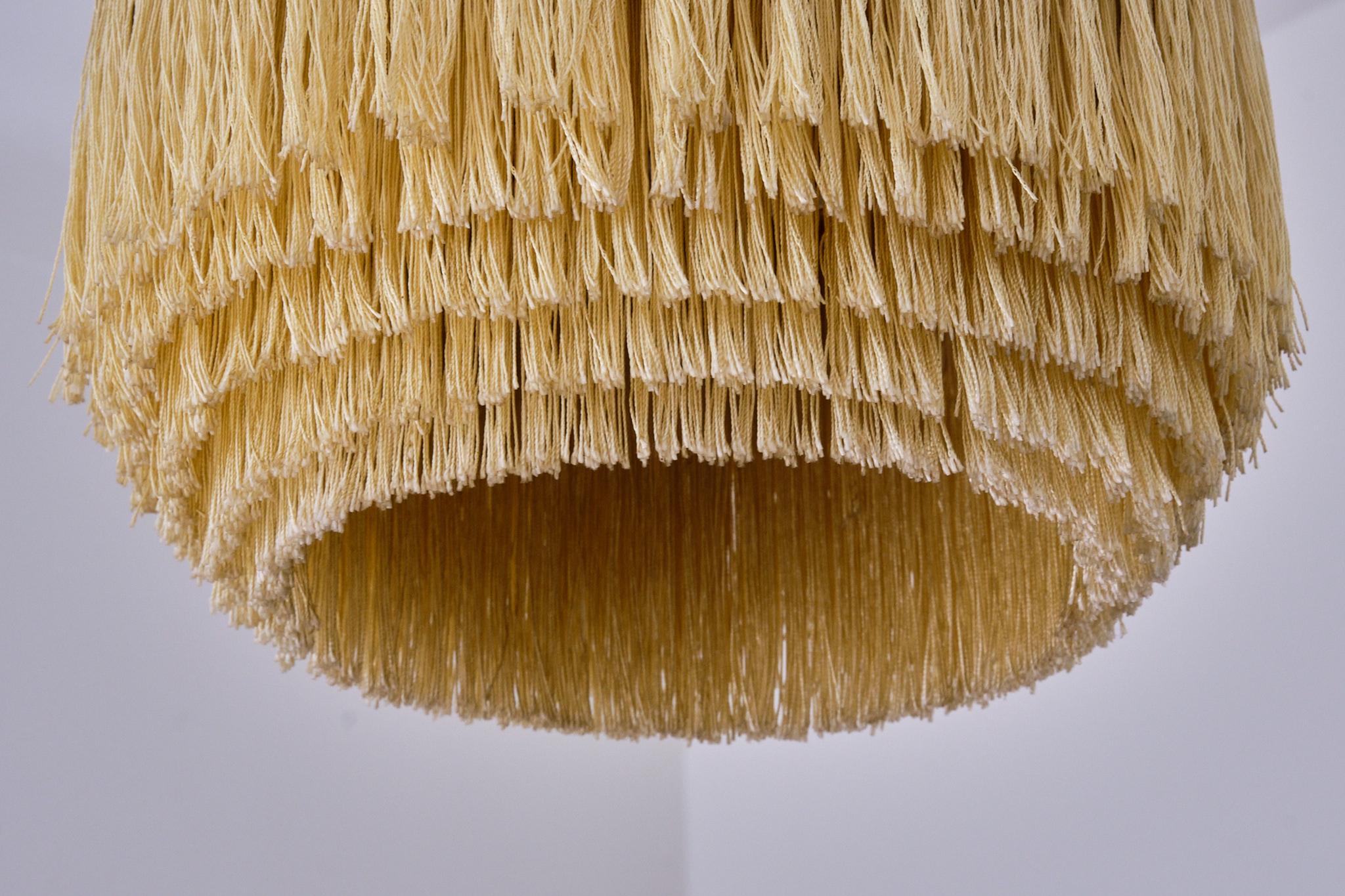 Hans-Agne Jakobsson Fringe Pendant Light, Brass and Silk, Sweden, 1960s 5