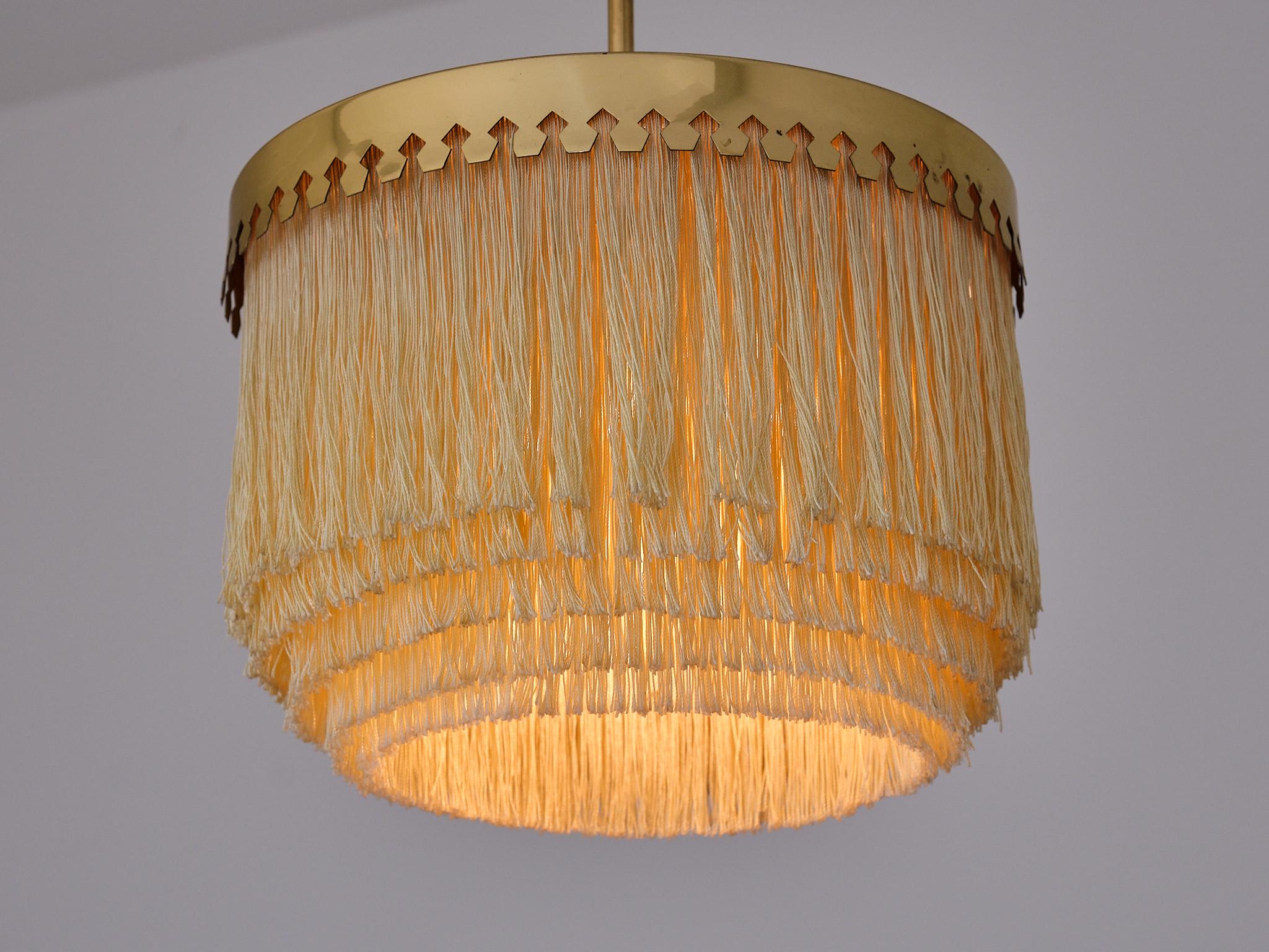 Hans-Agne Jakobsson Fringe Pendant Light, Brass and Silk, Sweden, 1960s 6