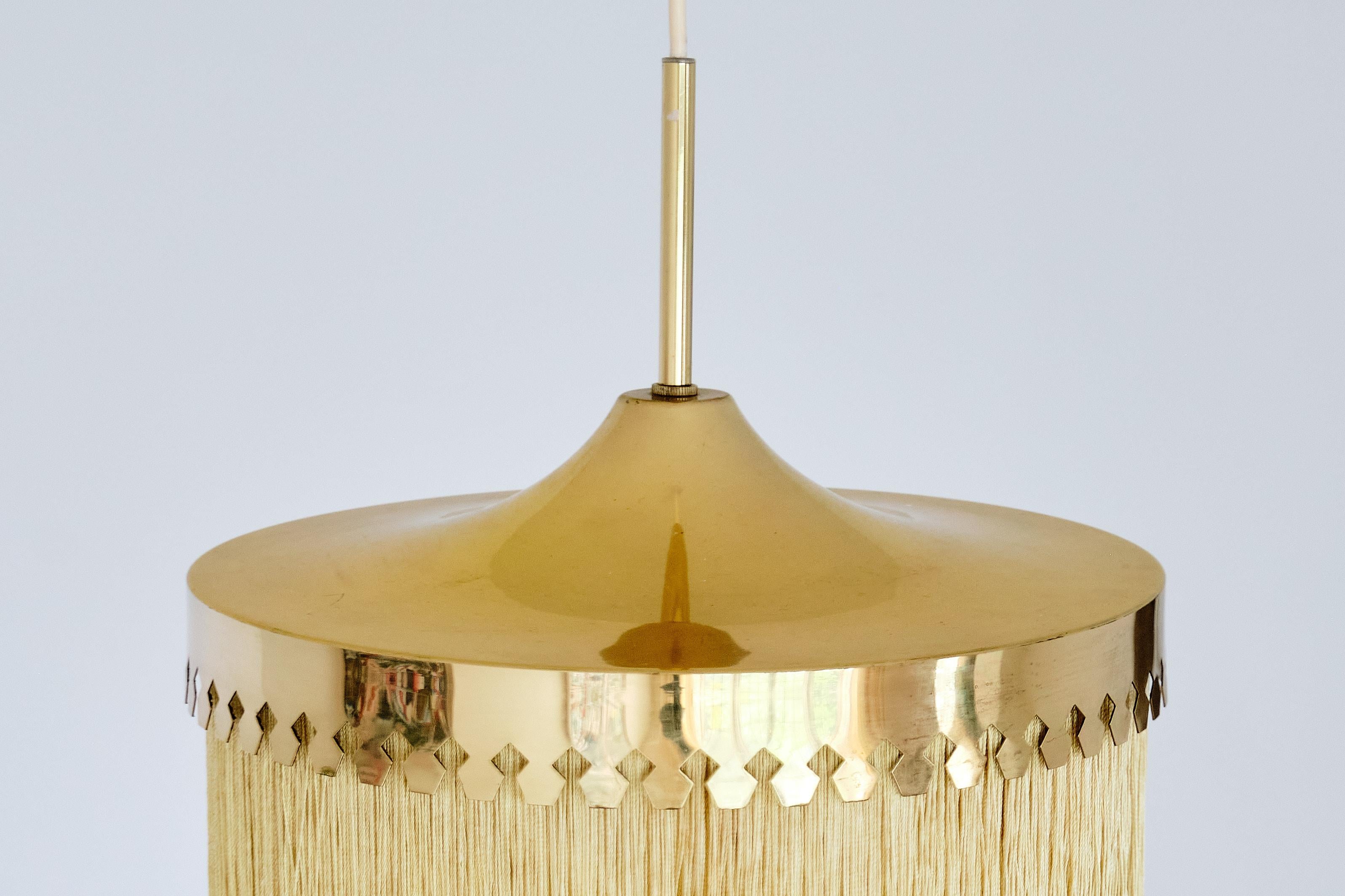 Hans-Agne Jakobsson Fringe Pendant Light, Brass and Silk, Sweden, 1960s 5