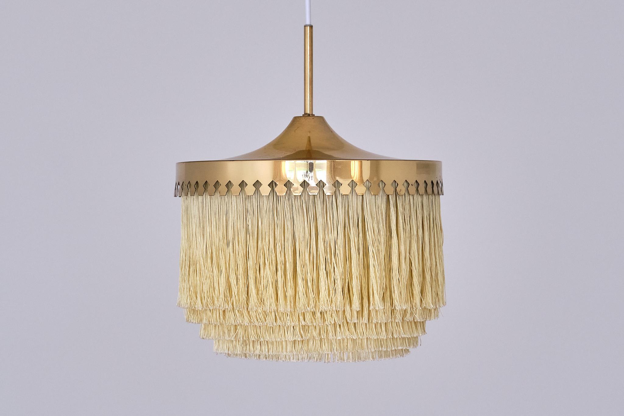 Hans-Agne Jakobsson Fringe Pendant Light, Brass and Silk, Sweden, 1960s 7