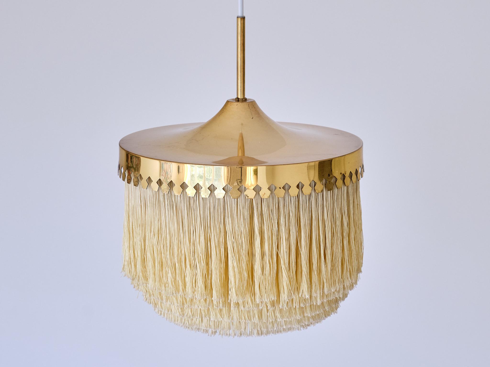 Scandinavian Modern Hans-Agne Jakobsson Fringe Pendant Light, Brass and Silk, Sweden, 1960s