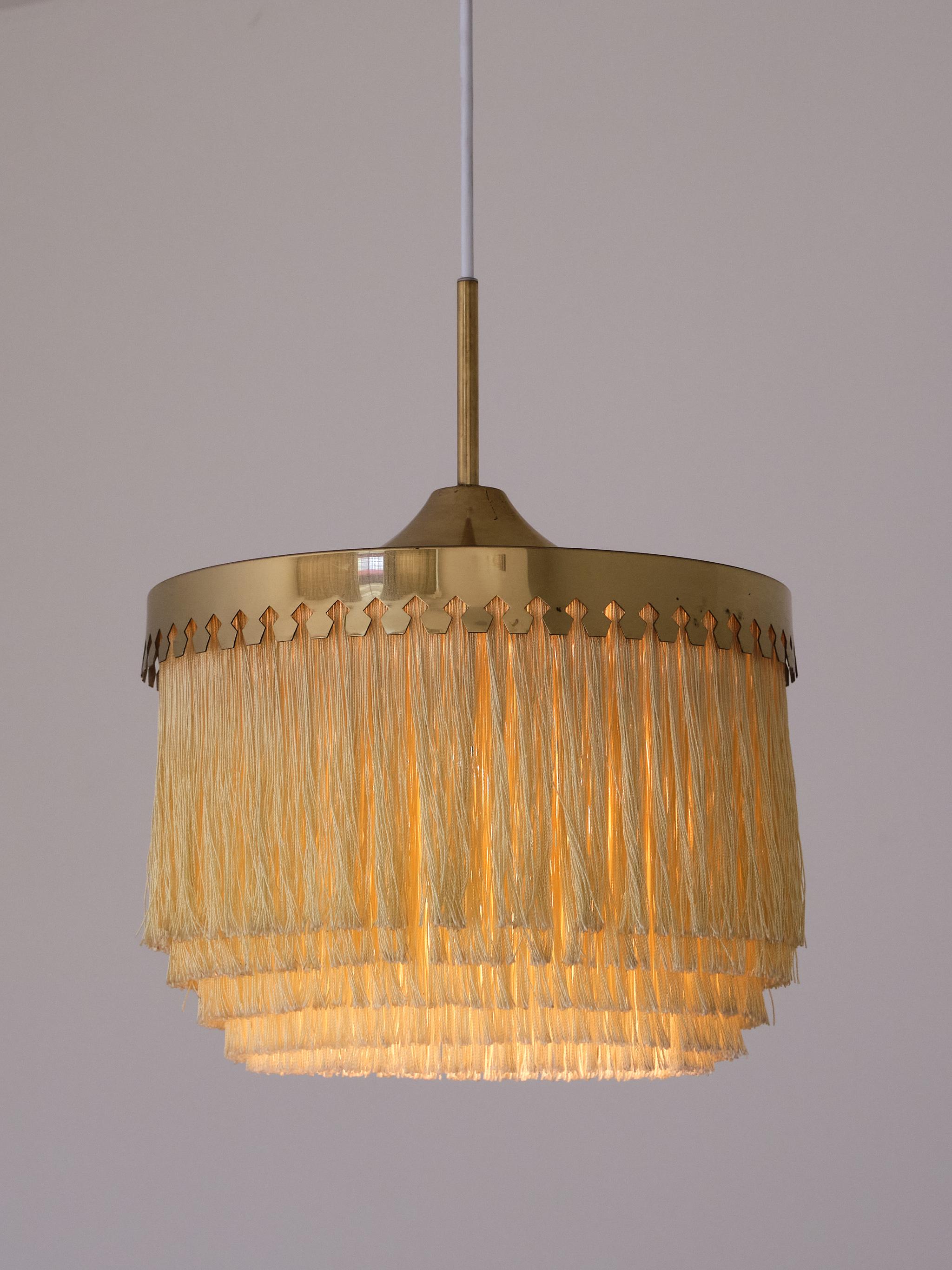 Swedish Hans-Agne Jakobsson Fringe Pendant Light, Brass and Silk, Sweden, 1960s
