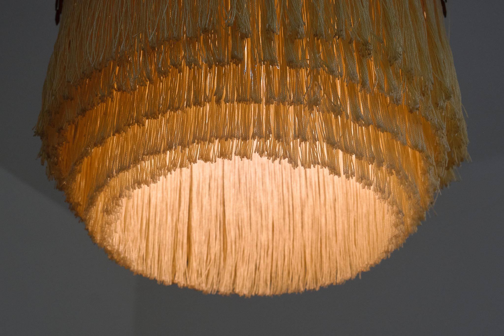 Hans-Agne Jakobsson Fringe Pendant Light, Brass and Silk, Sweden, 1960s In Good Condition In The Hague, NL