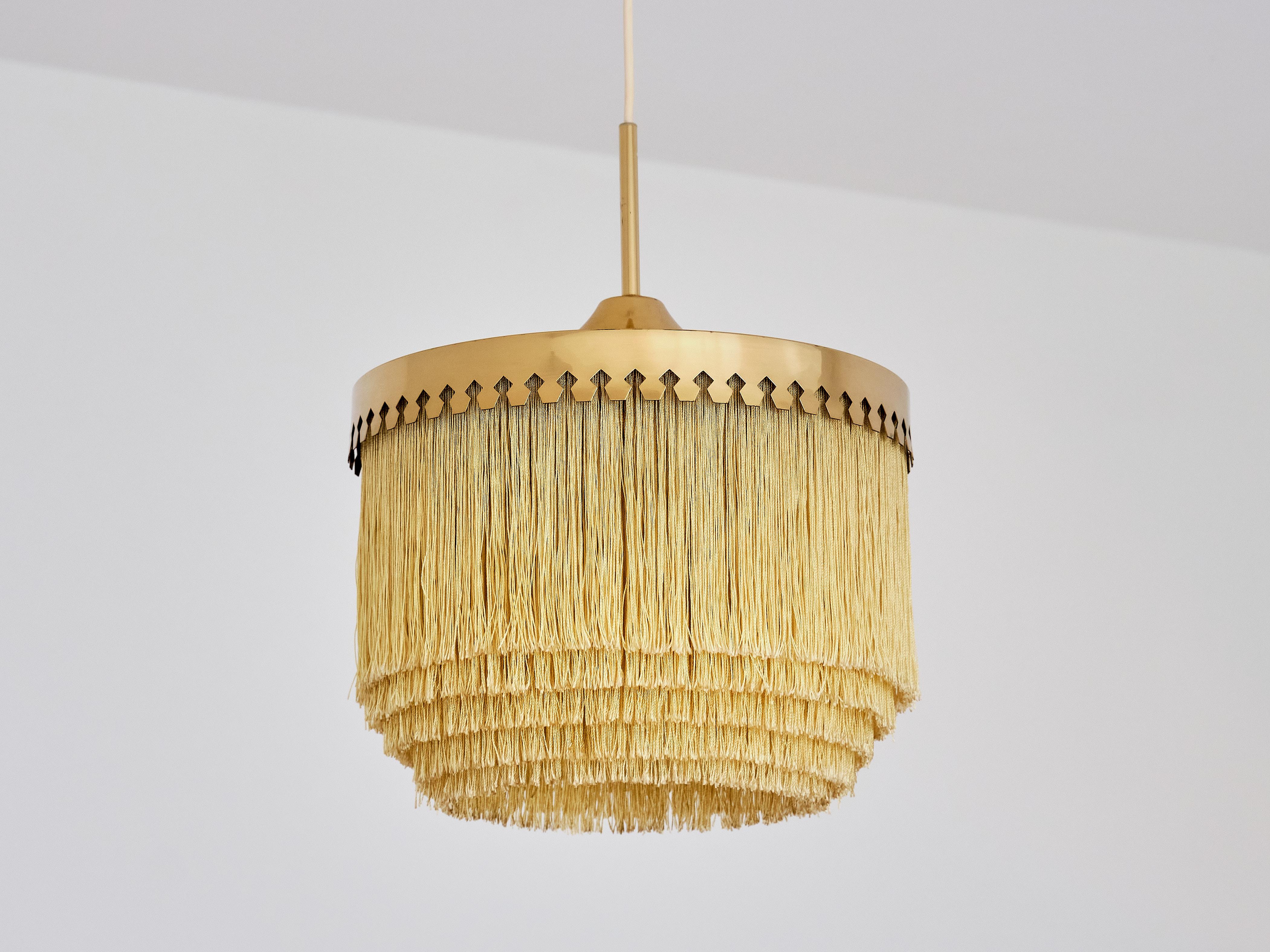 Swedish Hans-Agne Jakobsson Fringe Pendant Light, Brass and Silk, Sweden, 1960s