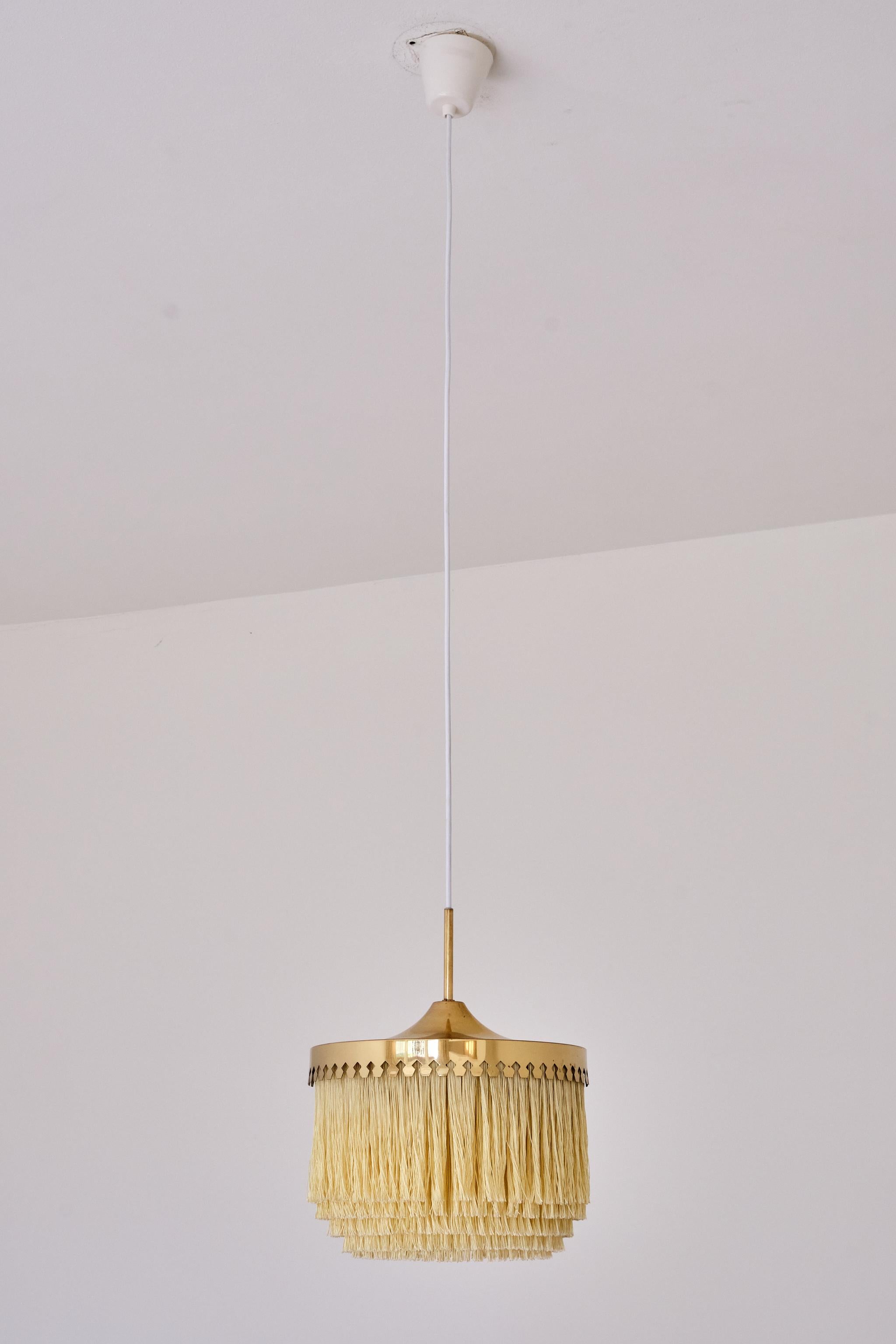 Mid-20th Century Hans-Agne Jakobsson Fringe Pendant Light, Brass and Silk, Sweden, 1960s