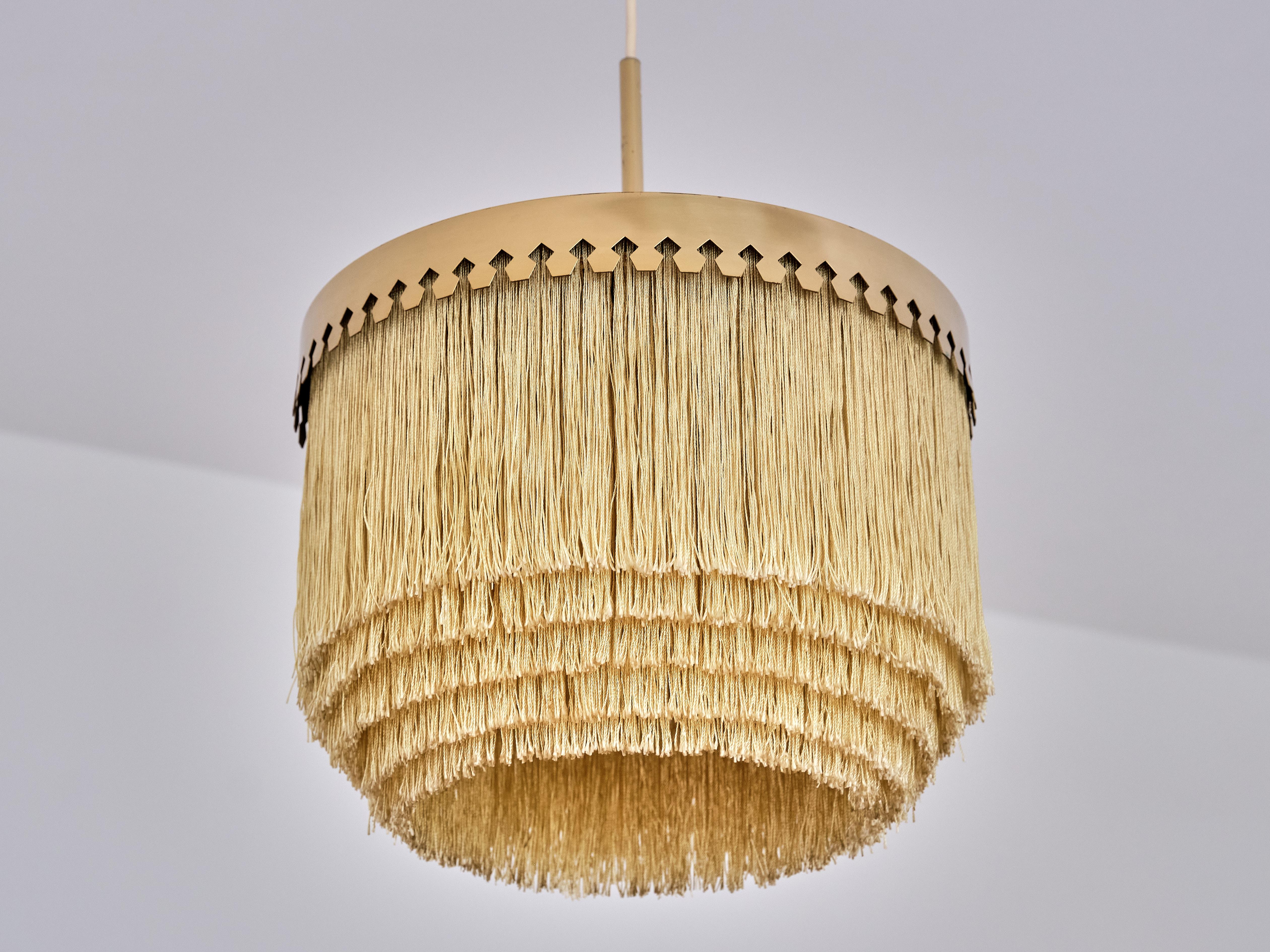 Hans-Agne Jakobsson Fringe Pendant Light, Brass and Silk, Sweden, 1960s In Good Condition In The Hague, NL