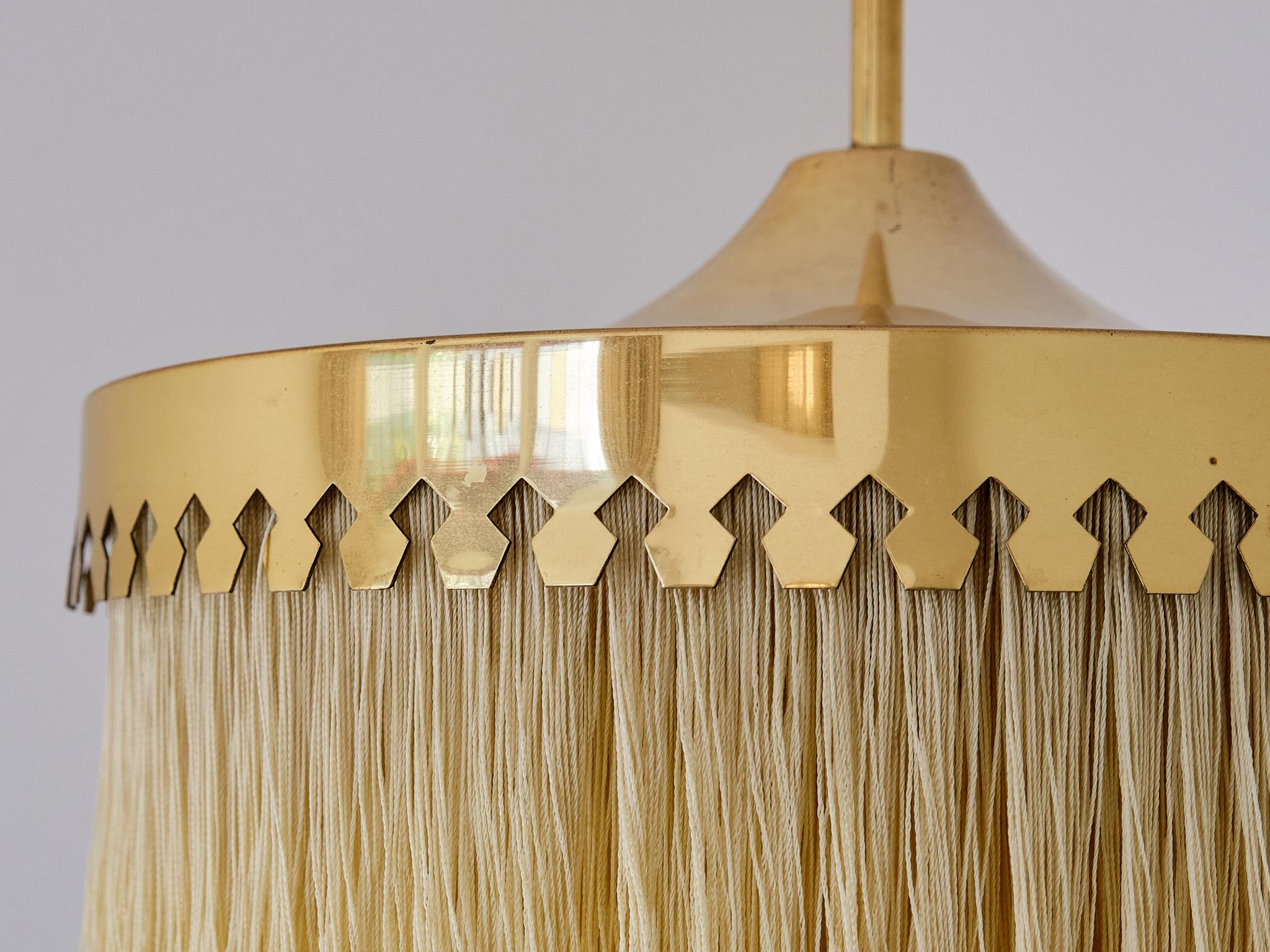 Hans-Agne Jakobsson Fringe Pendant Light, Brass and Silk, Sweden, 1960s 2