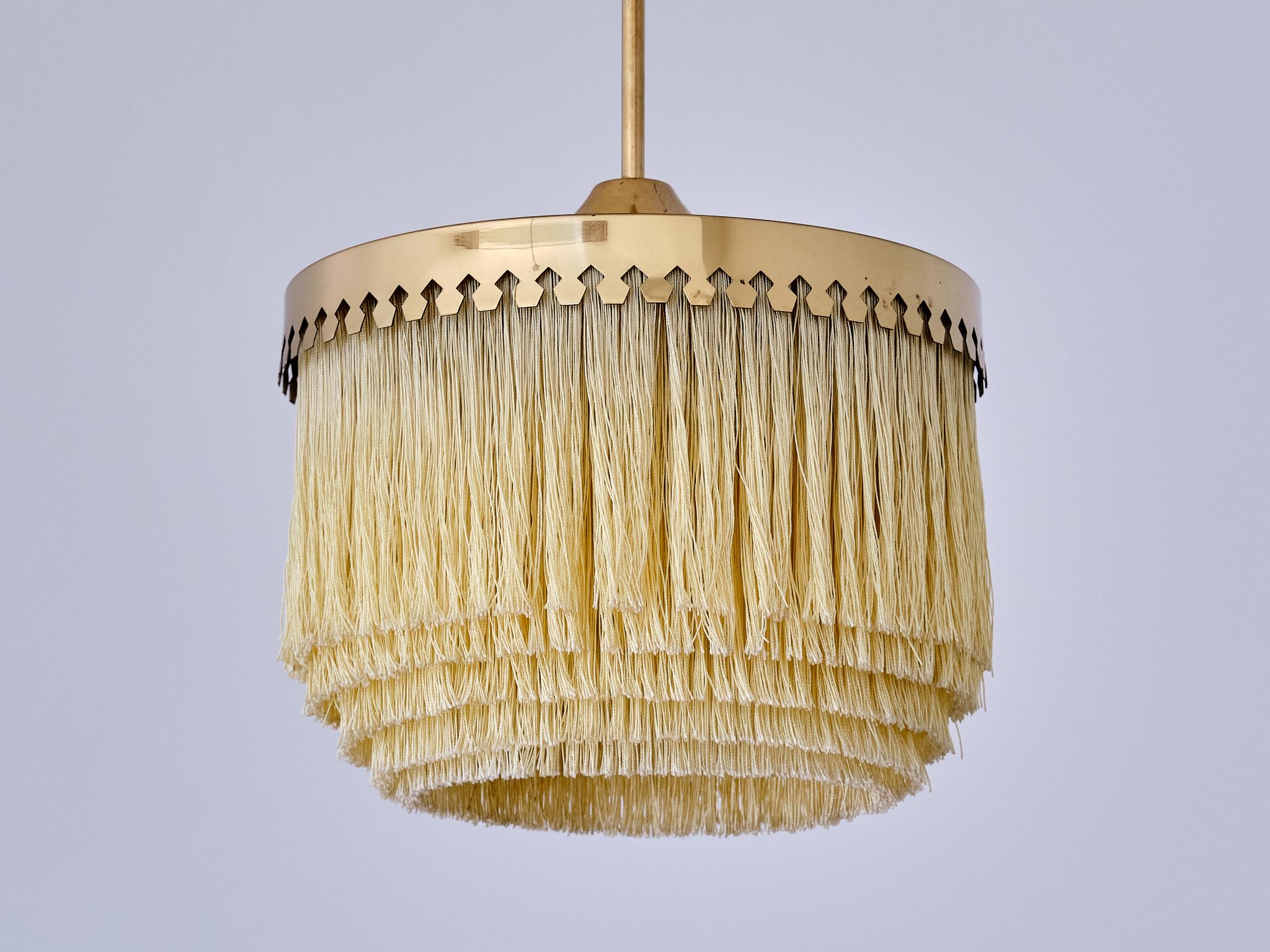Hans-Agne Jakobsson Fringe Pendant Light, Brass and Silk, Sweden, 1960s 3