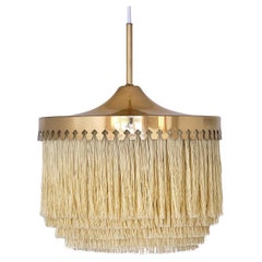 Hans-Agne Jakobsson Fringe Pendant Light, Brass and Silk, Sweden, 1960s