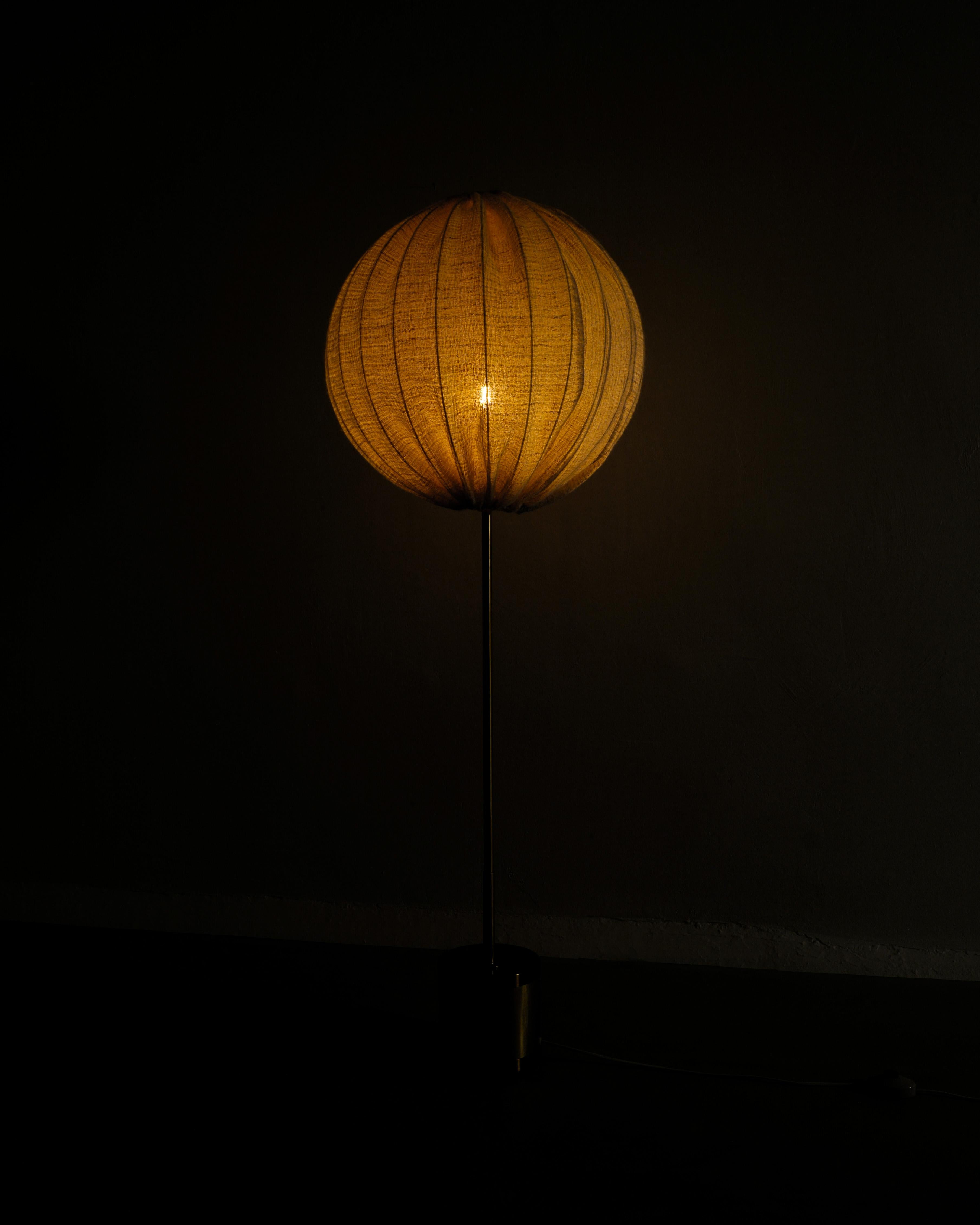 Hans-Agne Jakobsson G-123 Floor Lamp in Brass & Fabric Produced in Sweden, 1950s For Sale 1