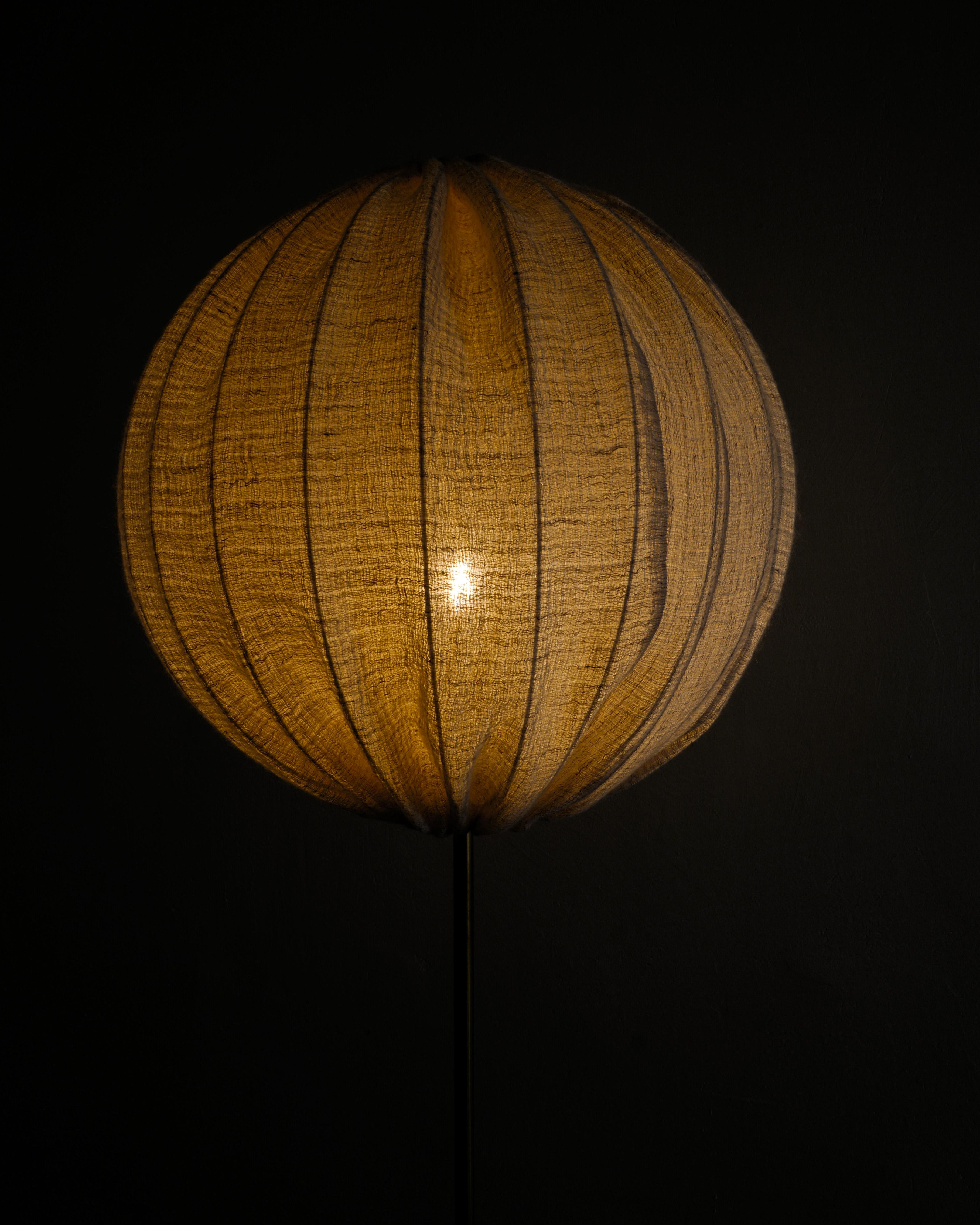 Hans-Agne Jakobsson G-123 Floor Lamp in Brass & Fabric Produced in Sweden, 1950s For Sale 3