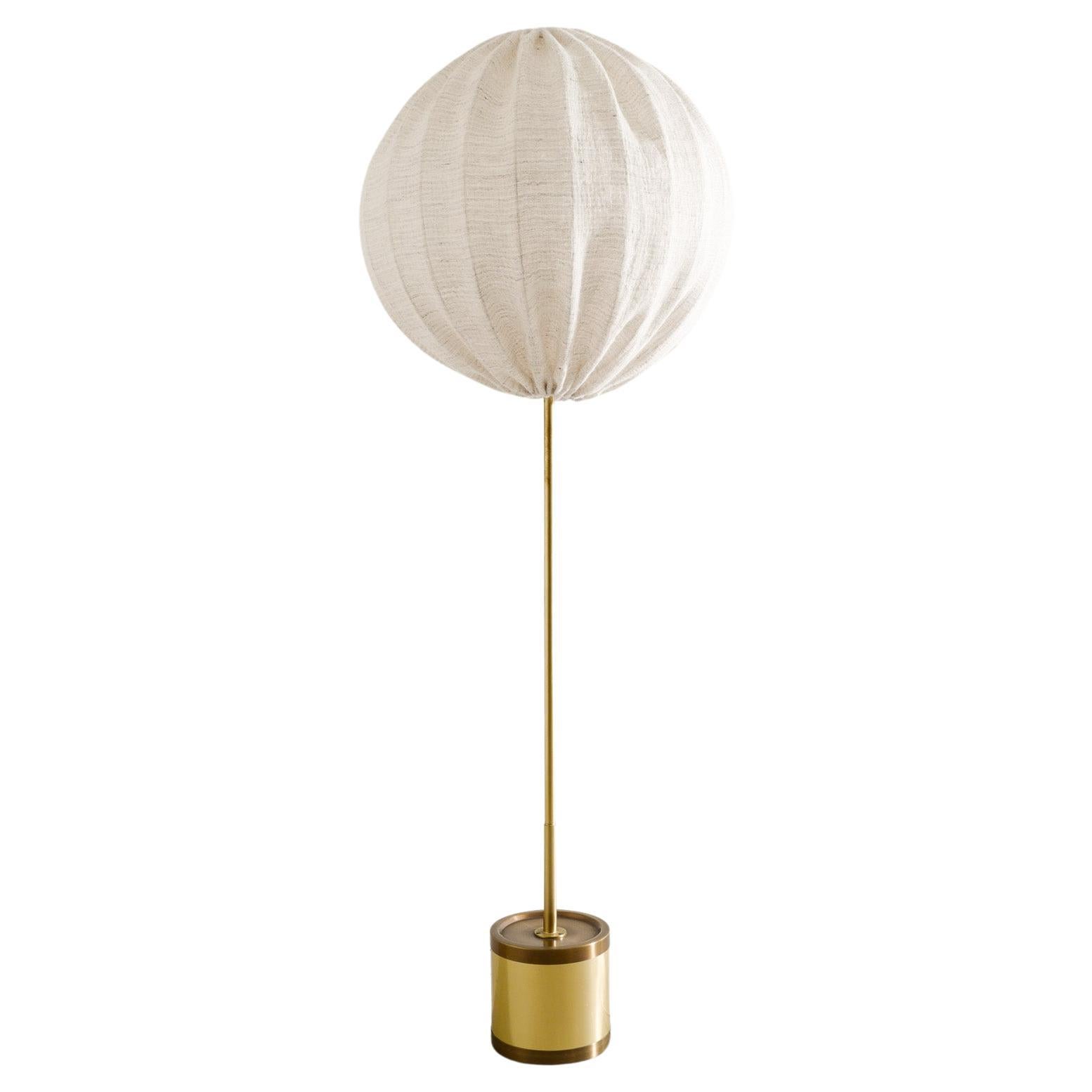 Hans-Agne Jakobsson G-123 Floor Lamp in Brass & Fabric Produced in Sweden, 1950s For Sale