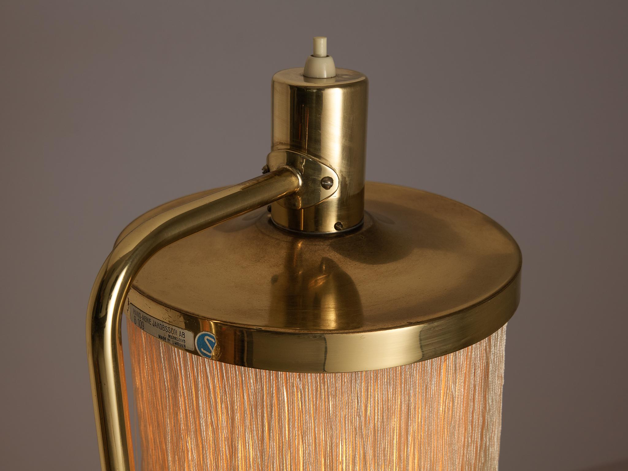 Hans-Agne Jakobsson 'G109' Floor Lamp in Brass with Silk Strings In Good Condition In Waalwijk, NL