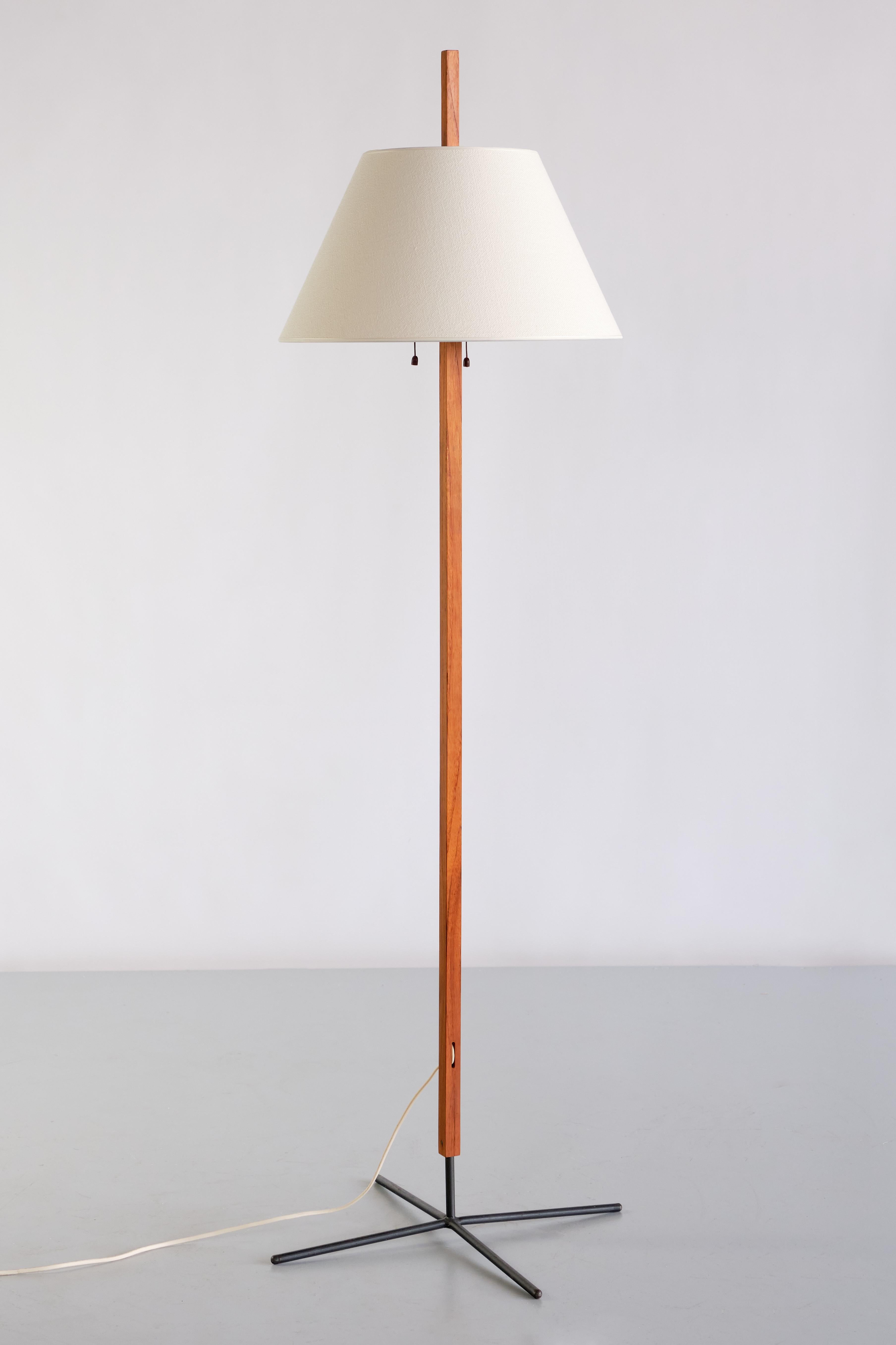 Fabric Hans Agne Jakobsson 'G35' Floor Lamp in Teak and Iron, Markaryd, Sweden, 1960s For Sale