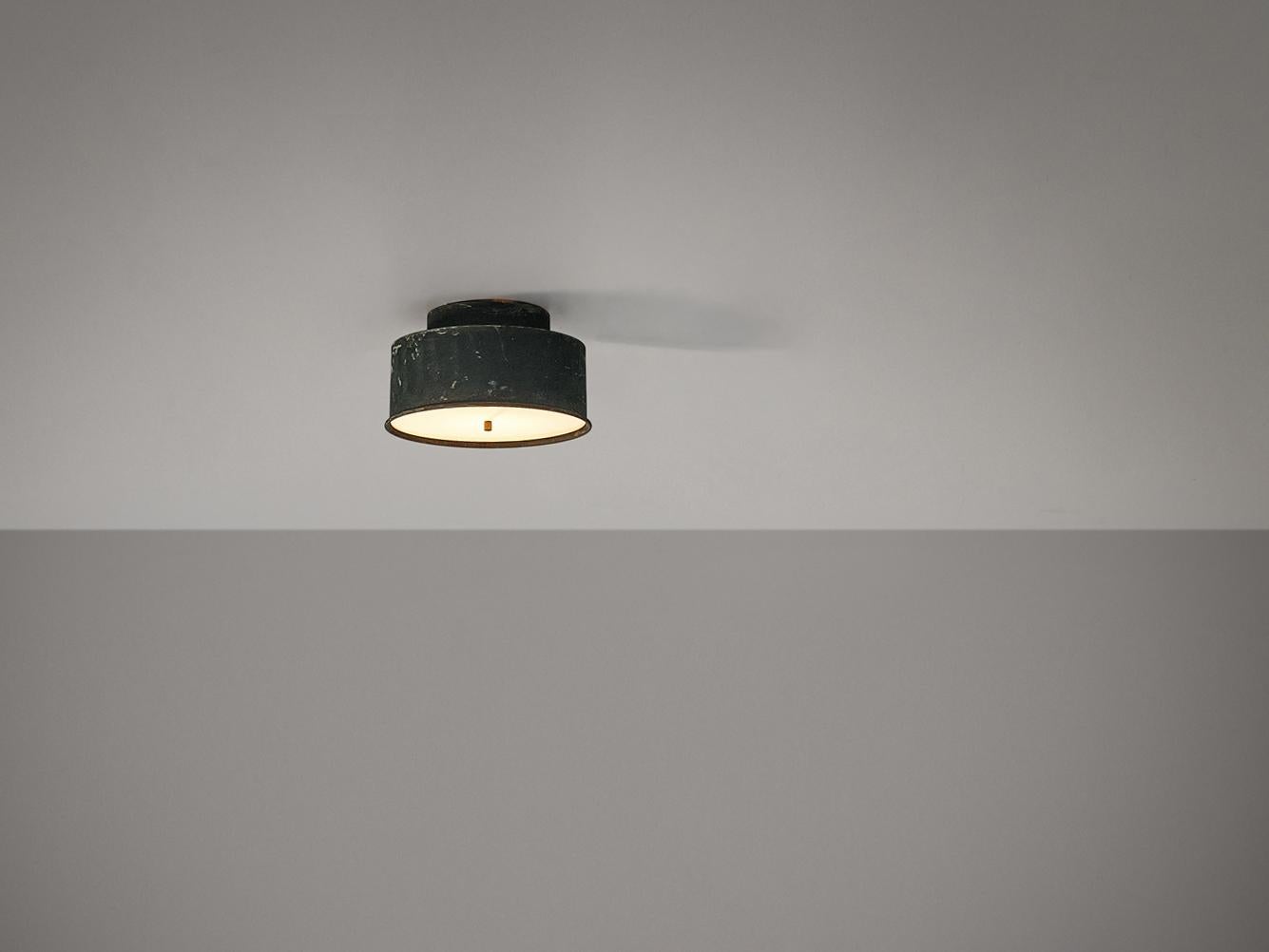 Swedish Hans-Agne Jakobsson Green Patinated Copper Ceiling Lamp