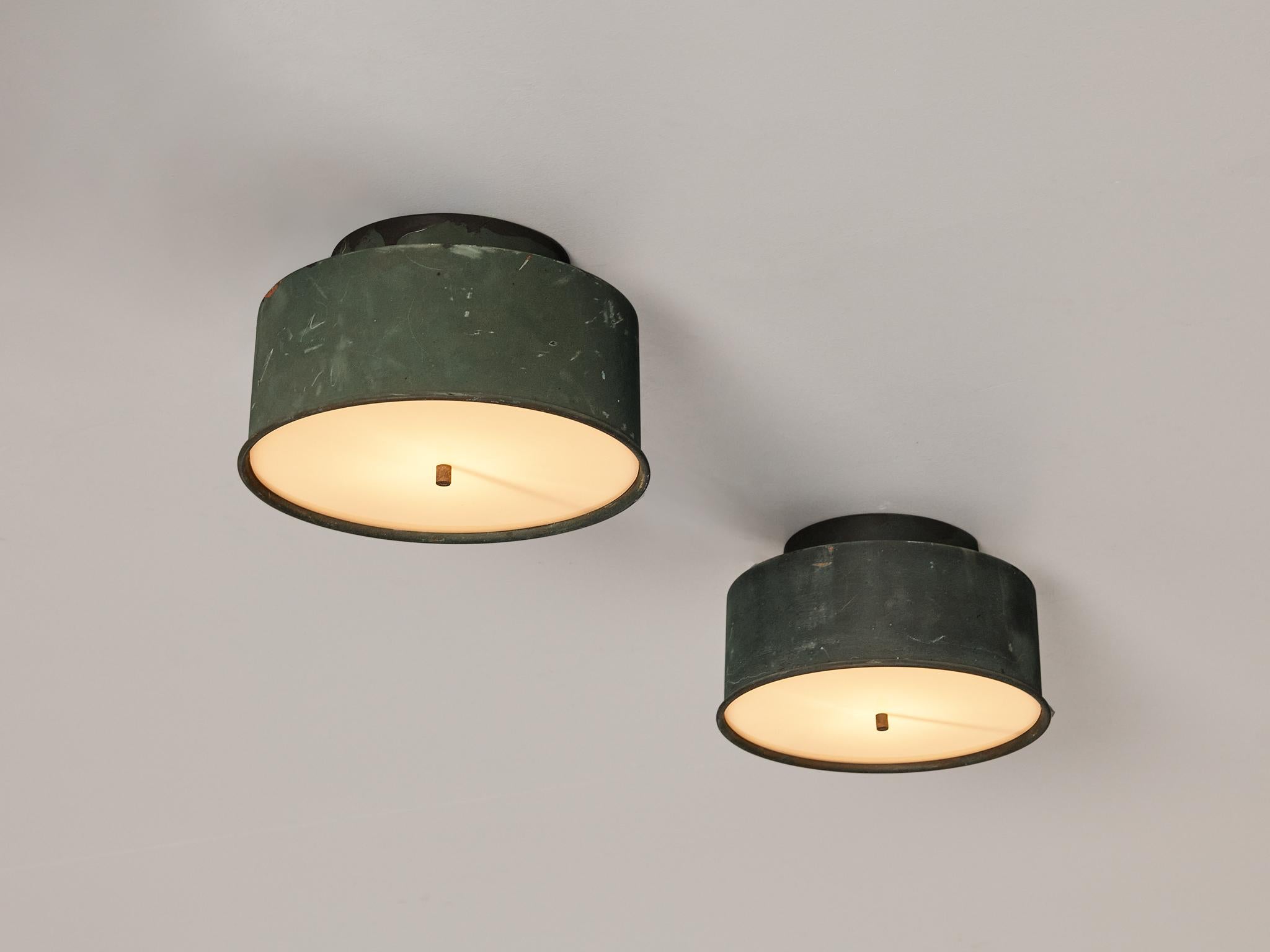 Hans-Agne Jakobsson Green Patinated Copper Ceiling Lamps 1
