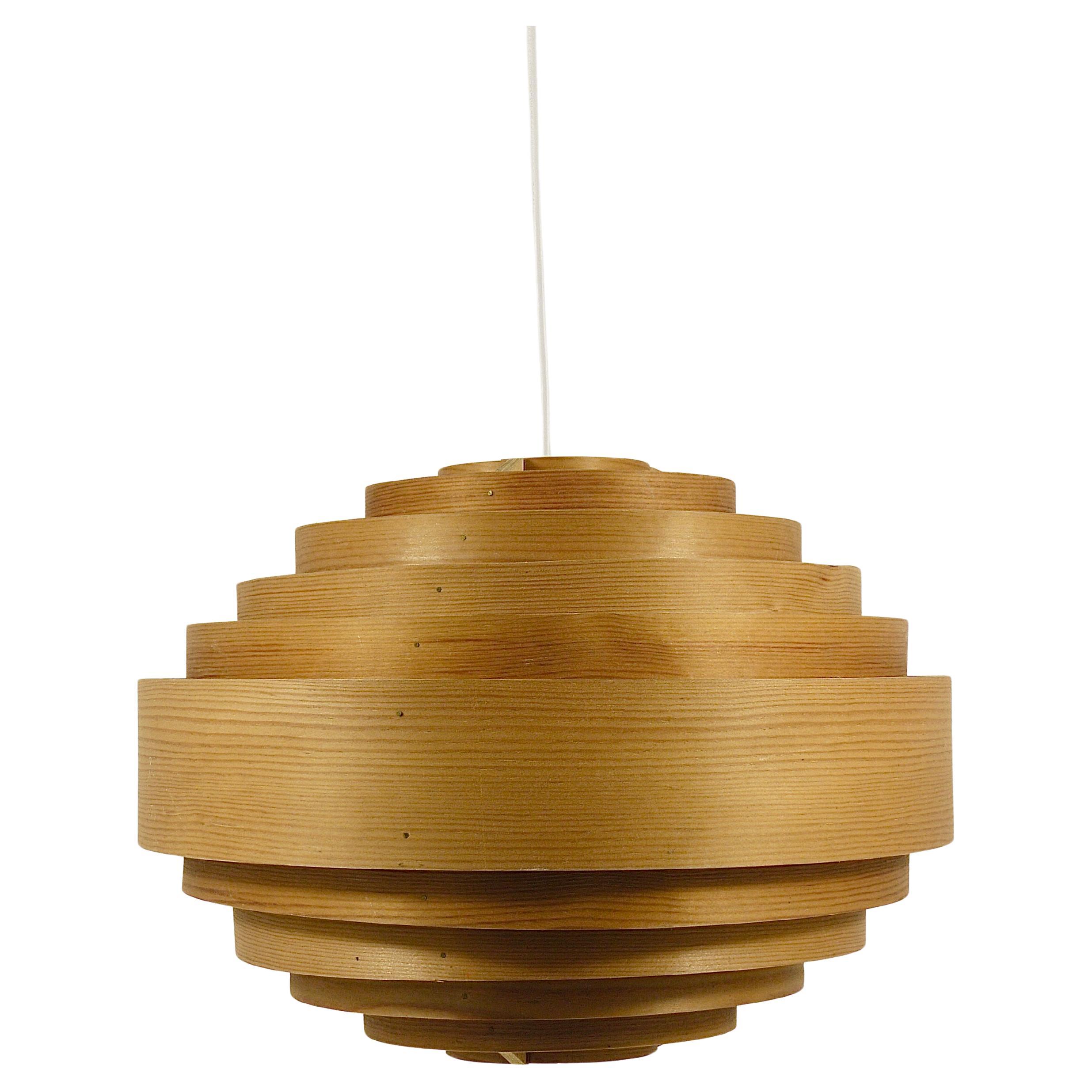 Hans-Agne Jakobsson Lamella Ring Globe Pendant Light, Pine Wood, Sweden, 1970s