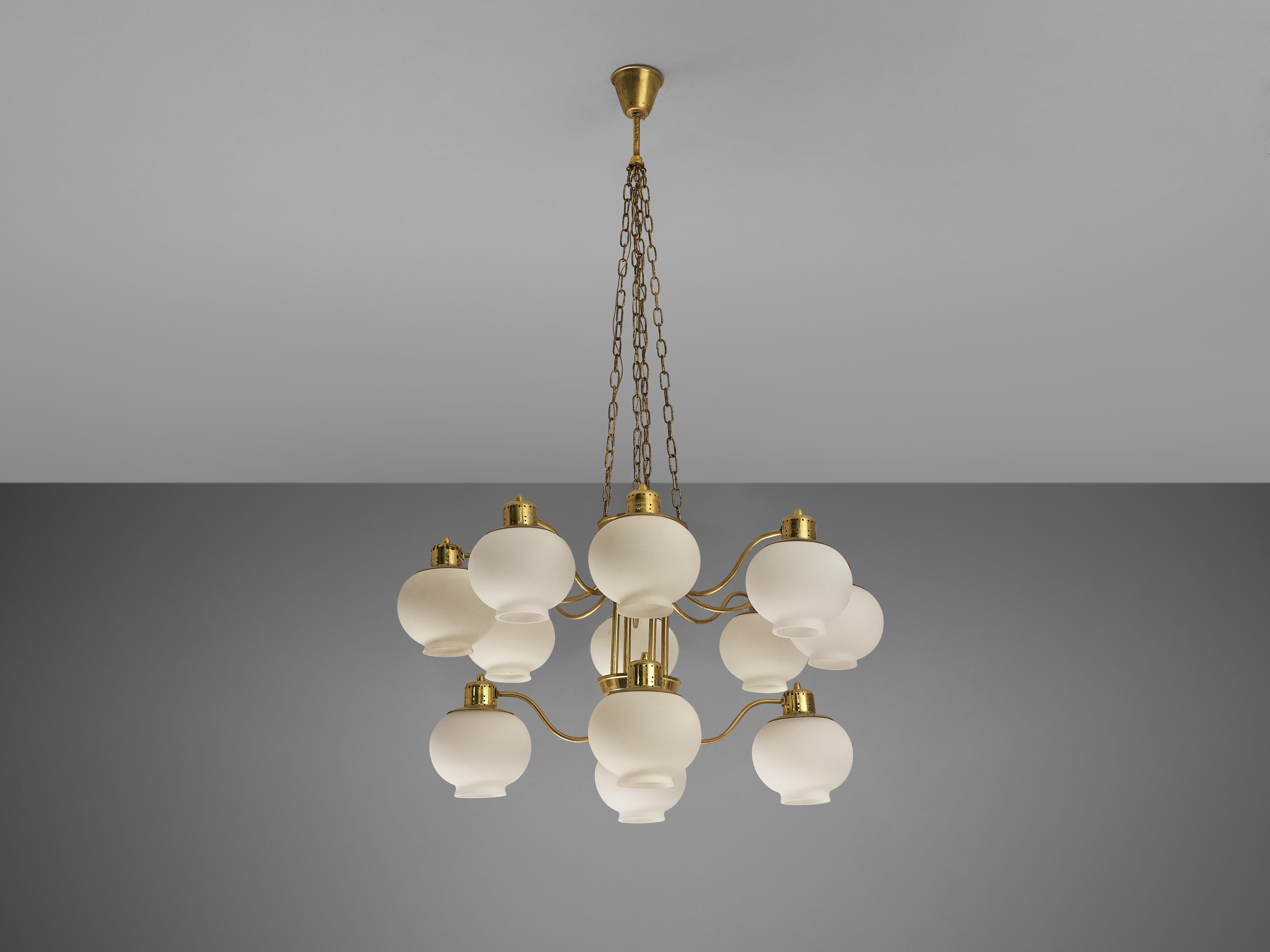 Hans-Agne Jakobsson Large Chandelier in Brass and Glass 4