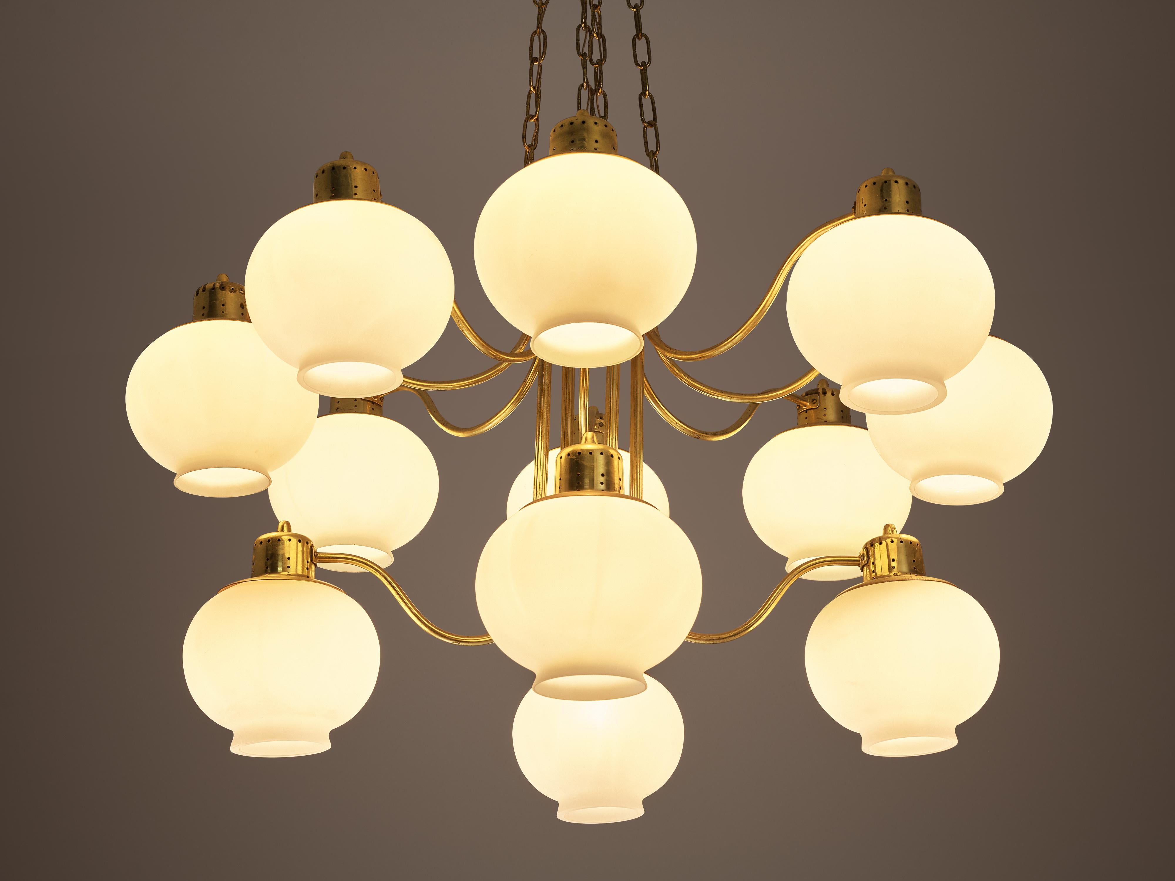 Mid-20th Century Hans-Agne Jakobsson Large Chandelier in Brass and Glass