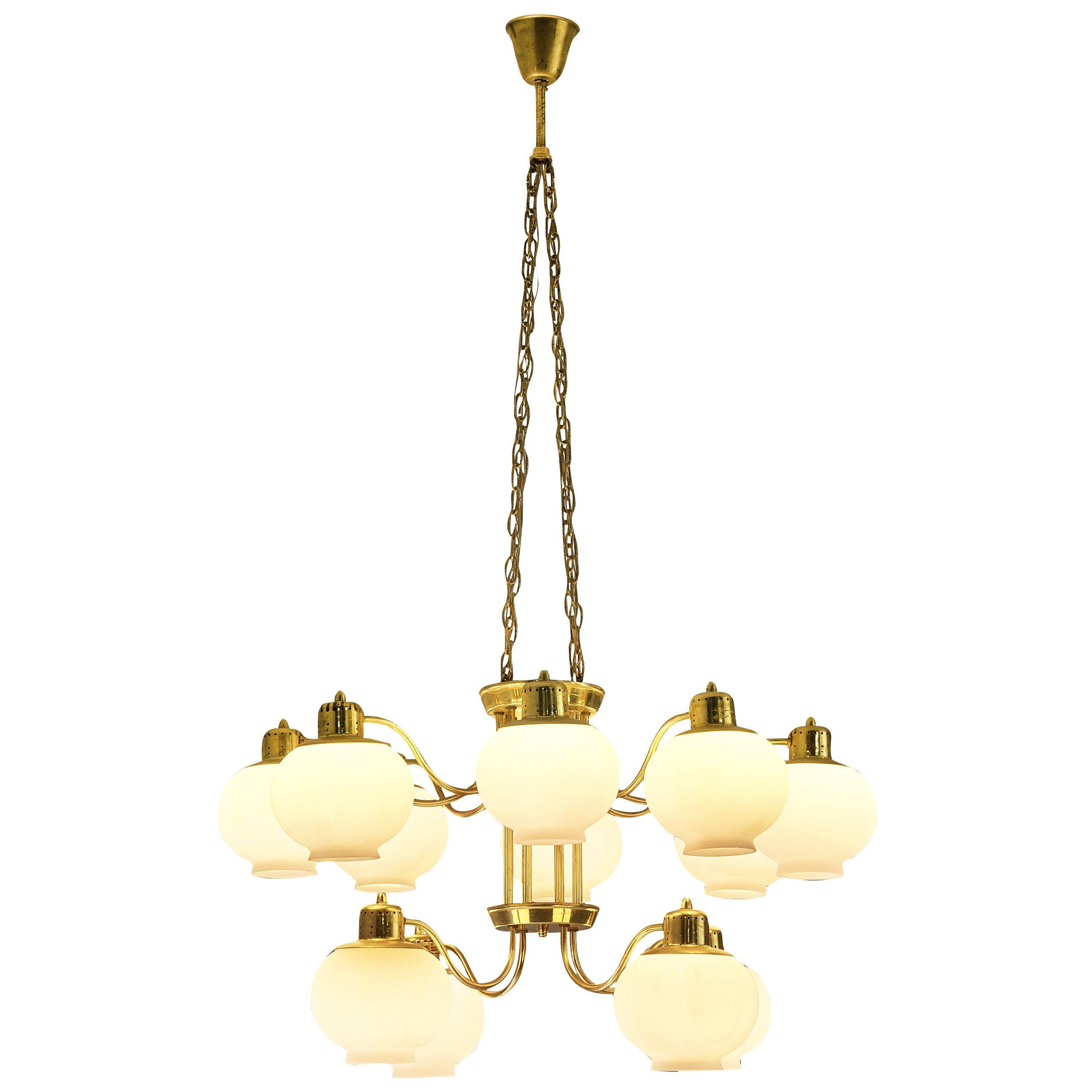 Hans-Agne Jakobsson Large Chandelier in Brass and Glass
