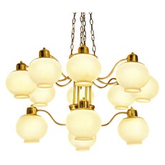 Hans-Agne Jakobsson Large Chandelier in Brass and Glass