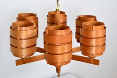 Hans-Agne Jakobsson Large Chandelier Pine Veneer Sweden, 1960s