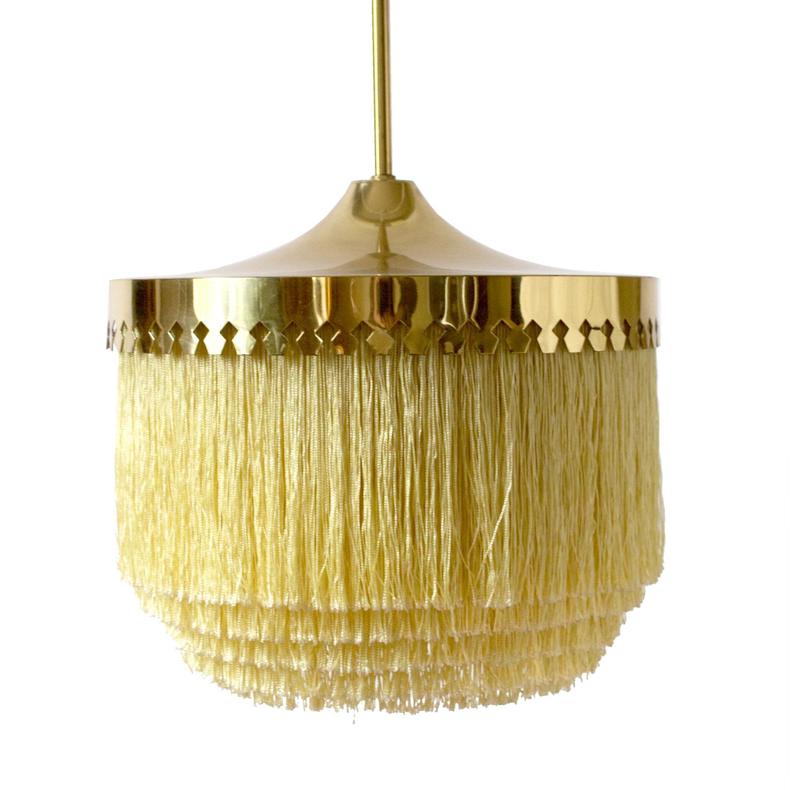 Hans-Agne Jakobsson Light Yellow Modern Silk Fringe Series Pendant, 1960s For Sale