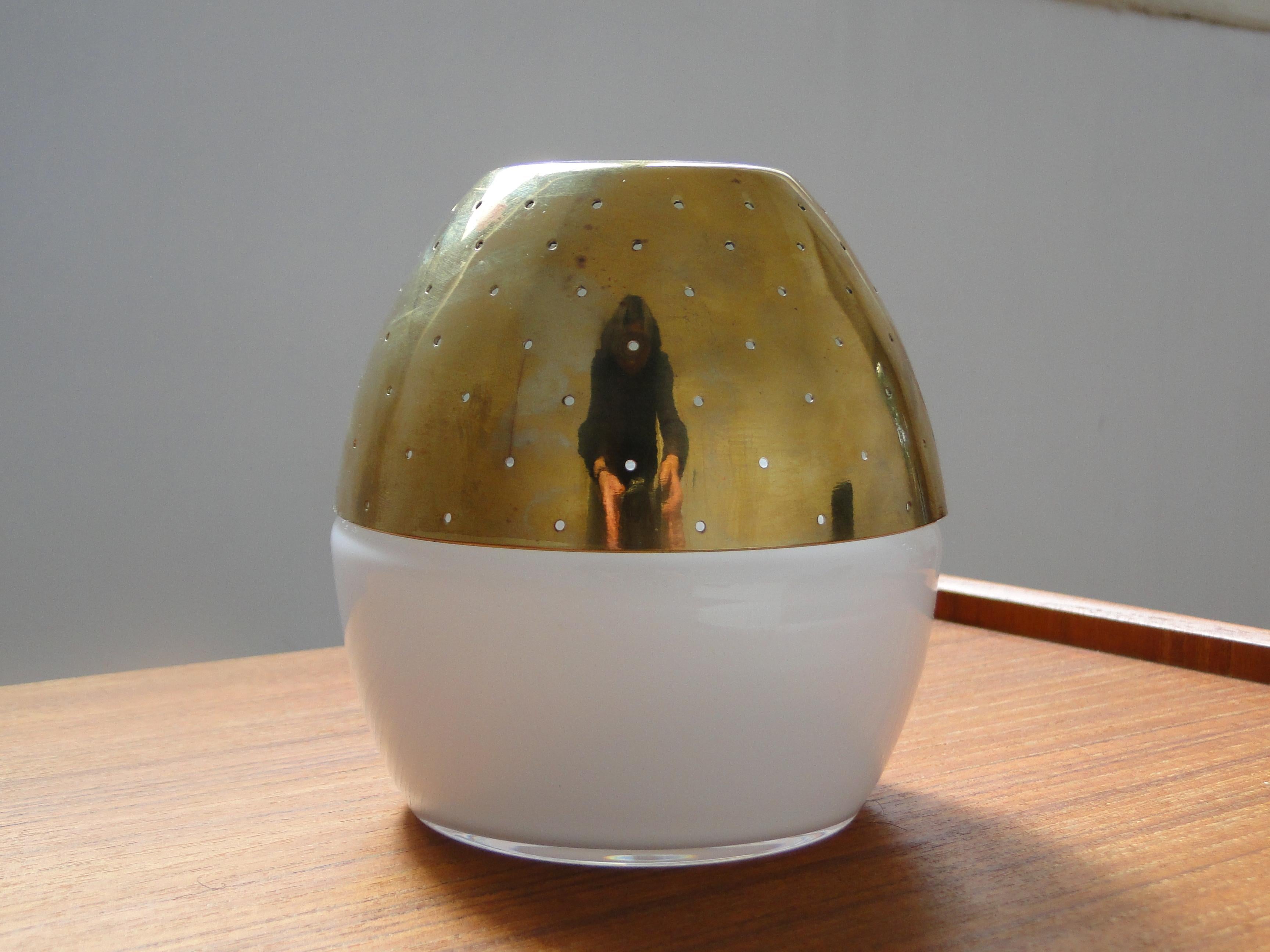 Scandinavian Modern Hans Agne Jakobsson Markaryd Candle Lantern Tealight Brass Glass White Lamp For Sale