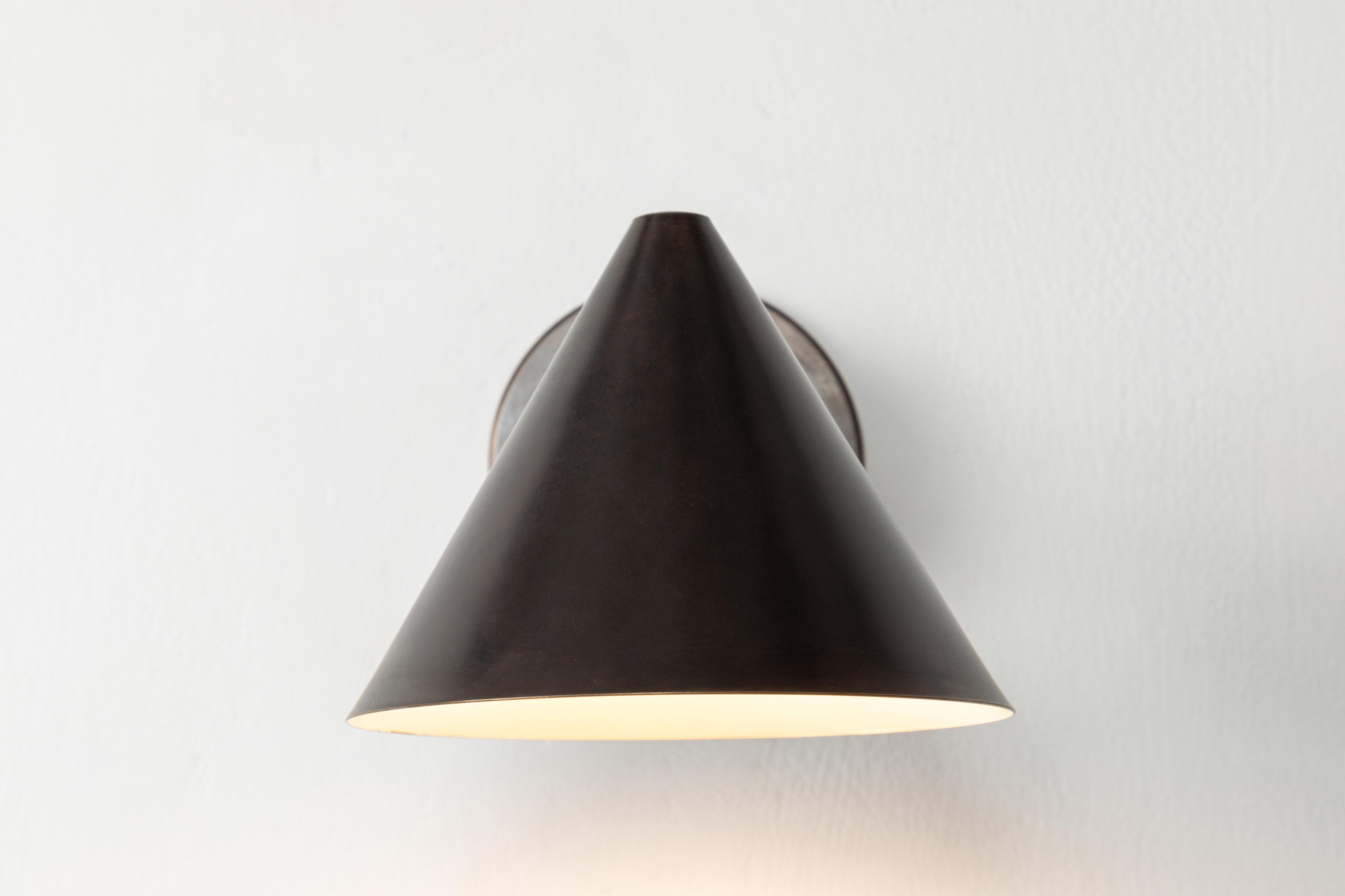 Metal Hans-Agne Jakobsson 'Mini-Tratten' Dark Brown Patinated Outdoor Sconce For Sale
