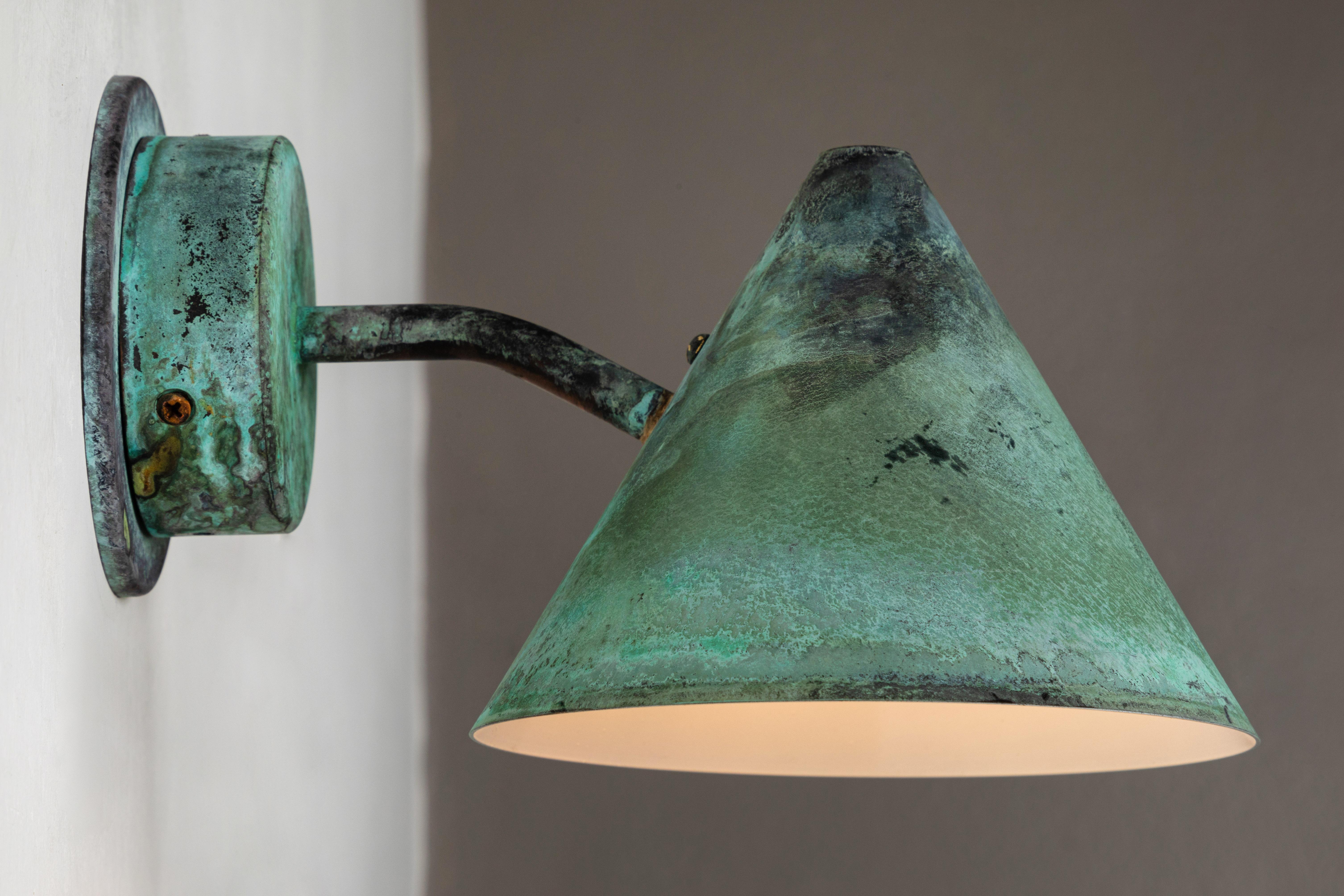 Scandinavian Modern Hans-Agne Jakobsson 'Mini-Tratten' Verdigris Patinated Outdoor Sconce For Sale