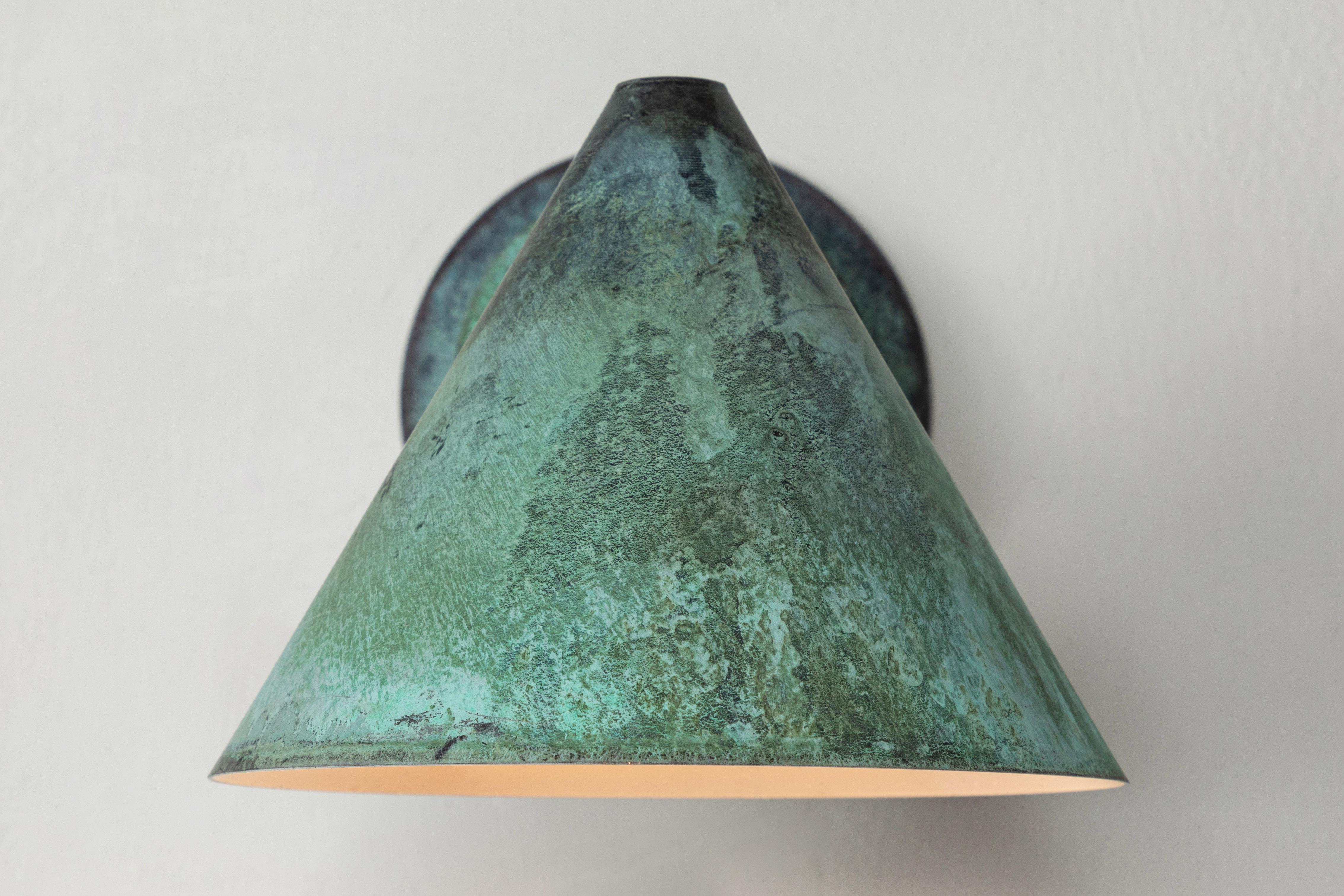 Hans-Agne Jakobsson 'Mini-Tratten' Verdigris Patinated Outdoor Sconce In New Condition For Sale In Glendale, CA