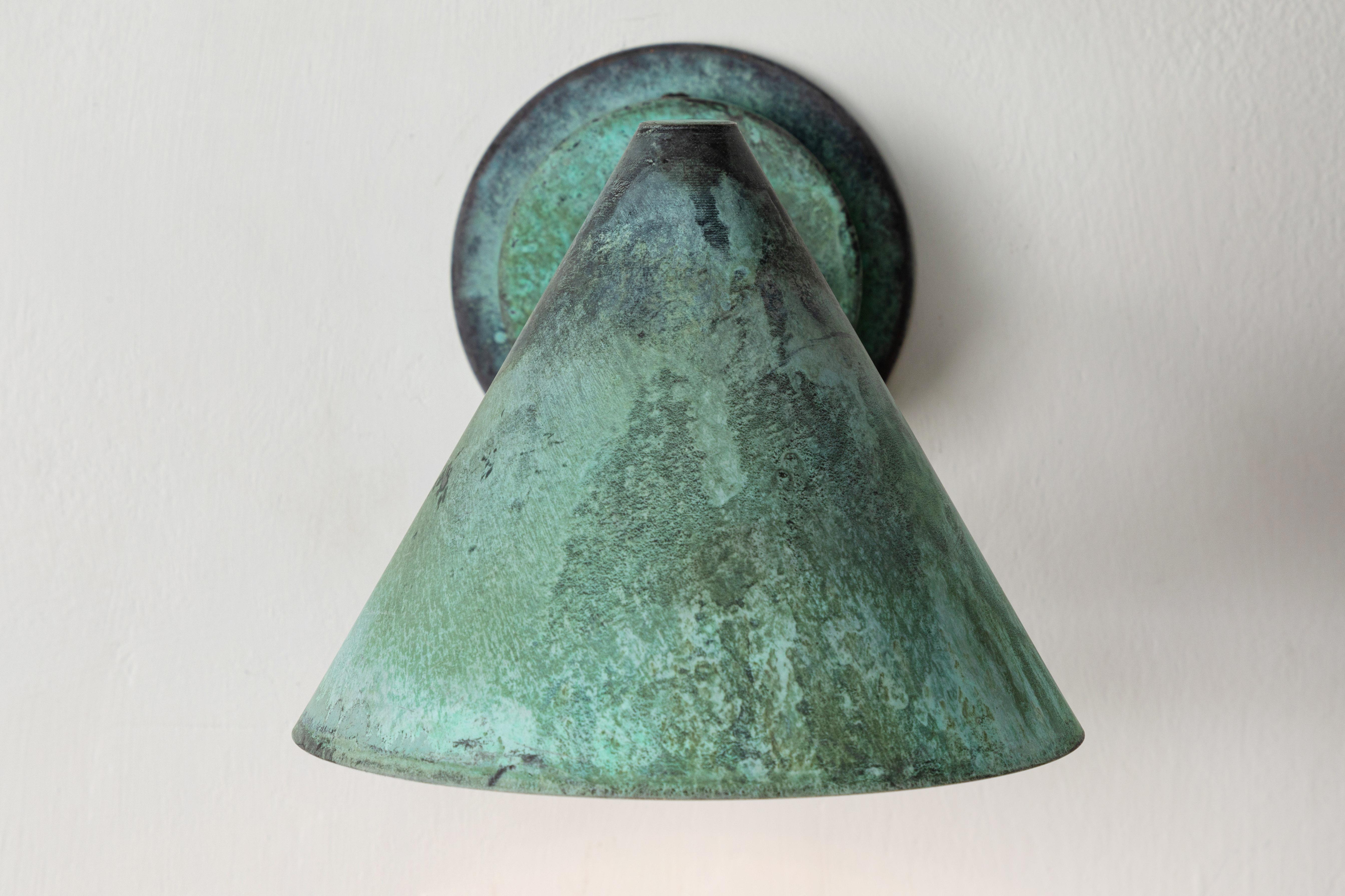 Contemporary Hans-Agne Jakobsson 'Mini-Tratten' Verdigris Patinated Outdoor Sconce For Sale