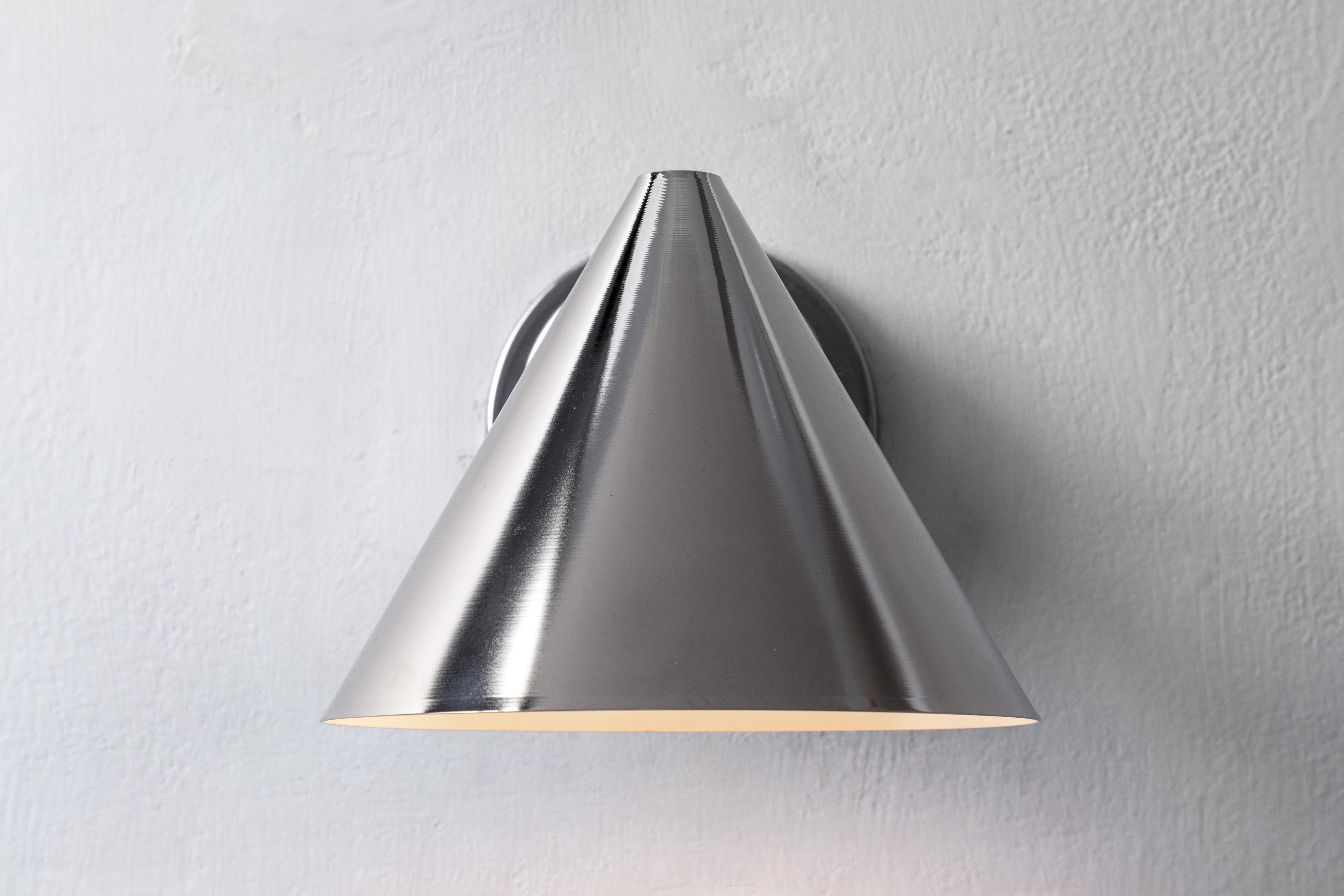 Swedish Hans-Agne Jakobsson 'Mini-Tratten' Polished Nickel Outdoor Sconce For Sale