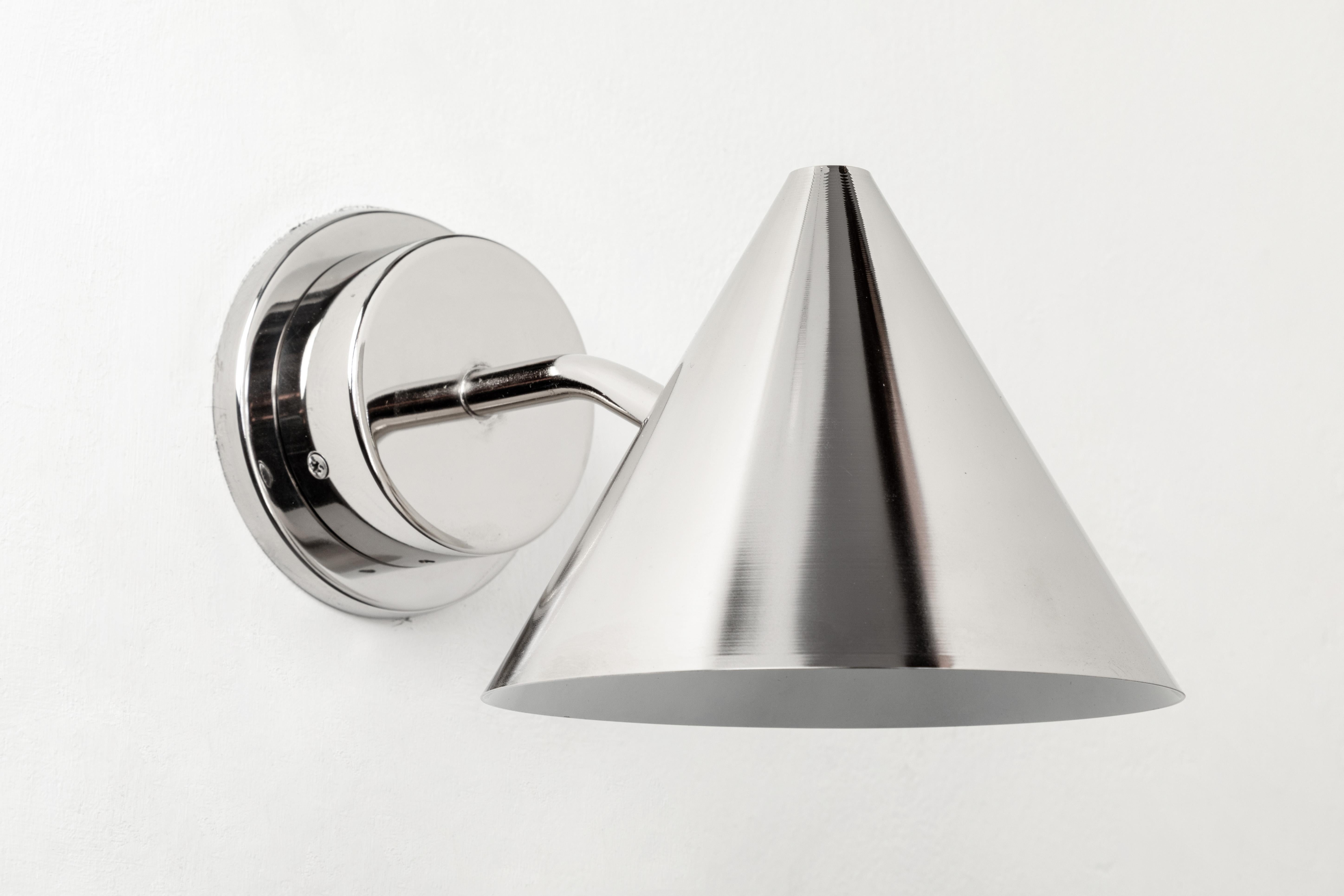 Hans-Agne Jakobsson 'Mini-Tratten' Polished Nickel Outdoor Sconce In New Condition For Sale In Glendale, CA