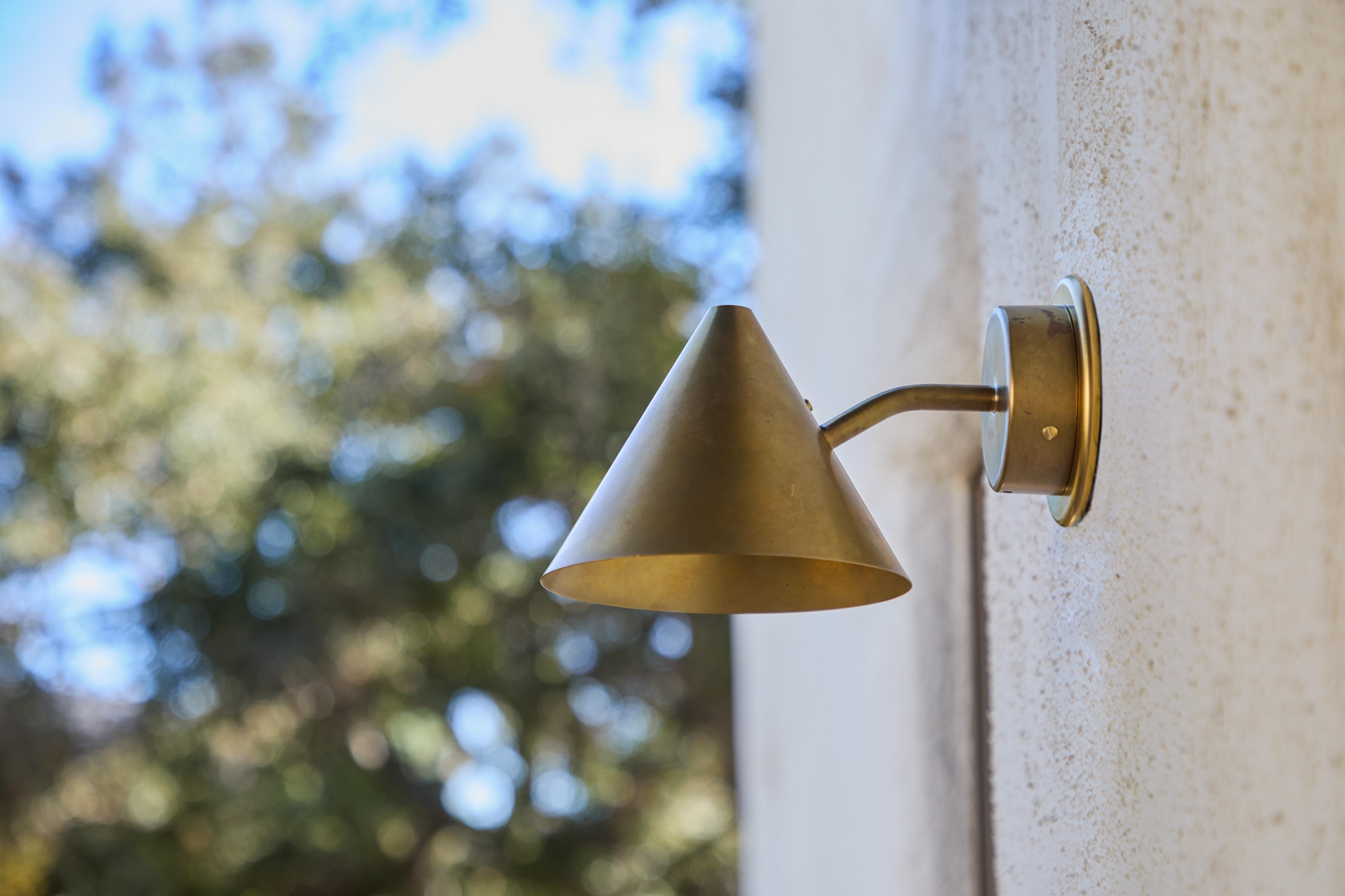 Scandinavian Modern Hans-Agne Jakobsson 'Mini-Tratten' Raw Brass Outdoor Sconce For Sale