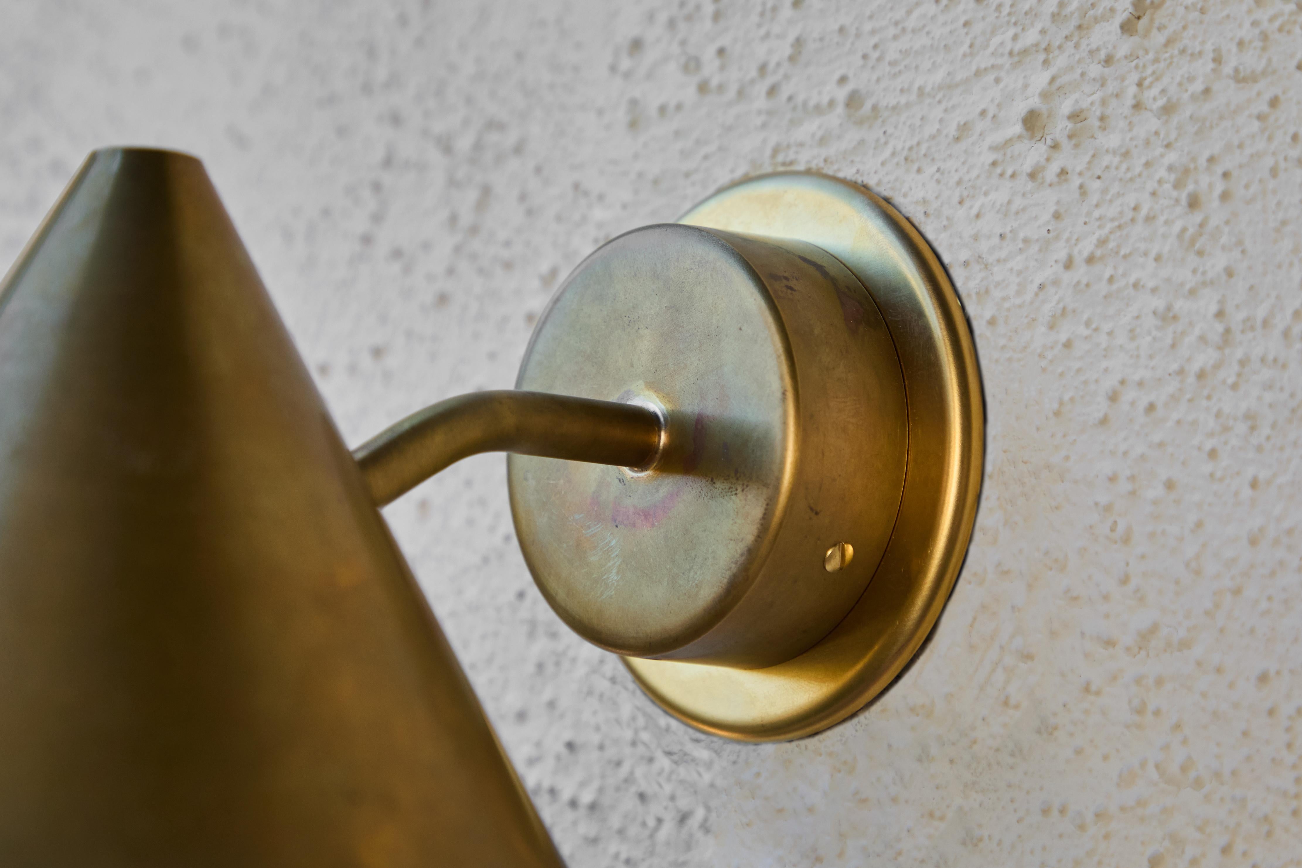 Swedish Hans-Agne Jakobsson 'Mini-Tratten' Raw Brass Outdoor Sconce For Sale