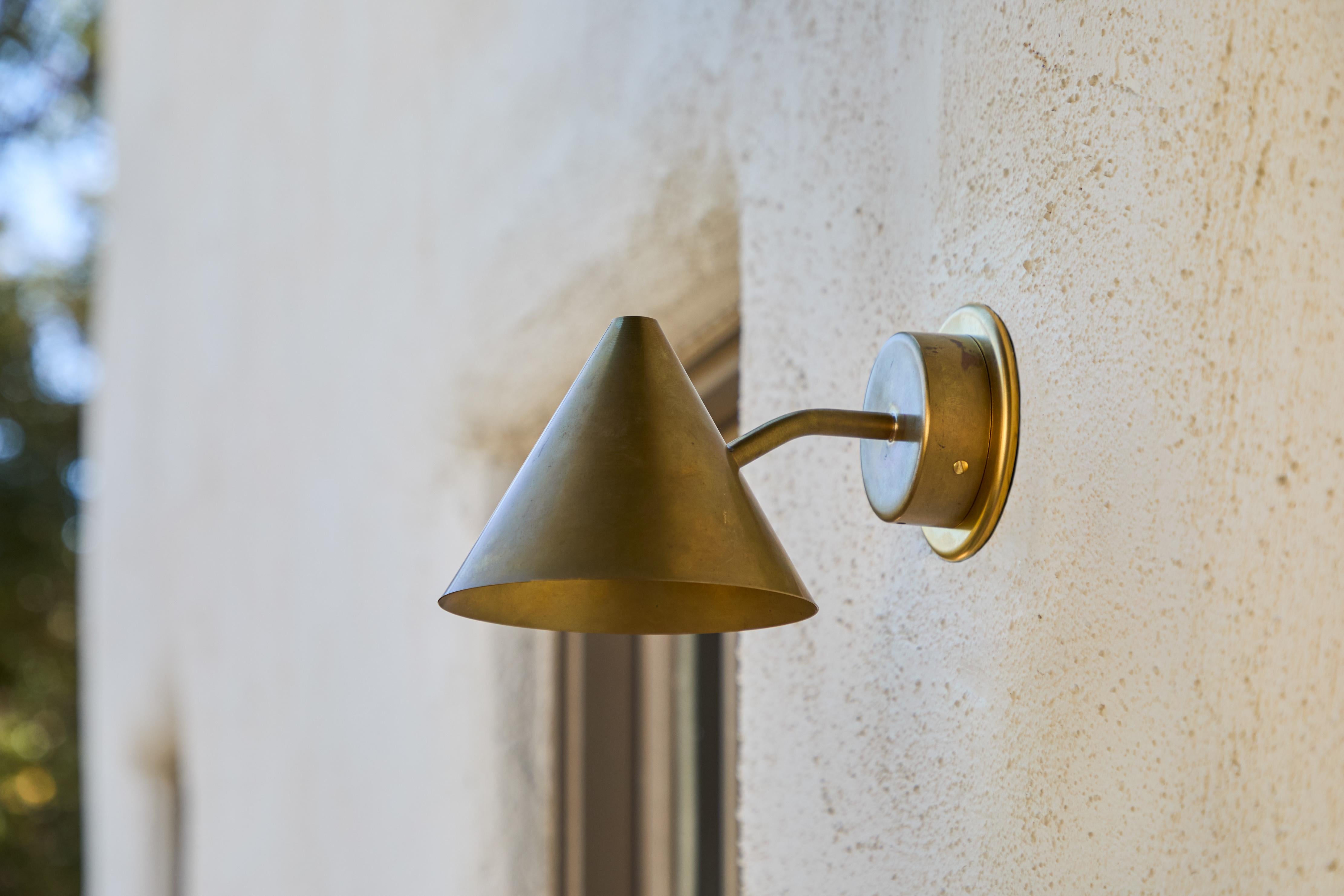 Hans-Agne Jakobsson 'Mini-Tratten' Raw Brass Outdoor Sconce In New Condition For Sale In Glendale, CA