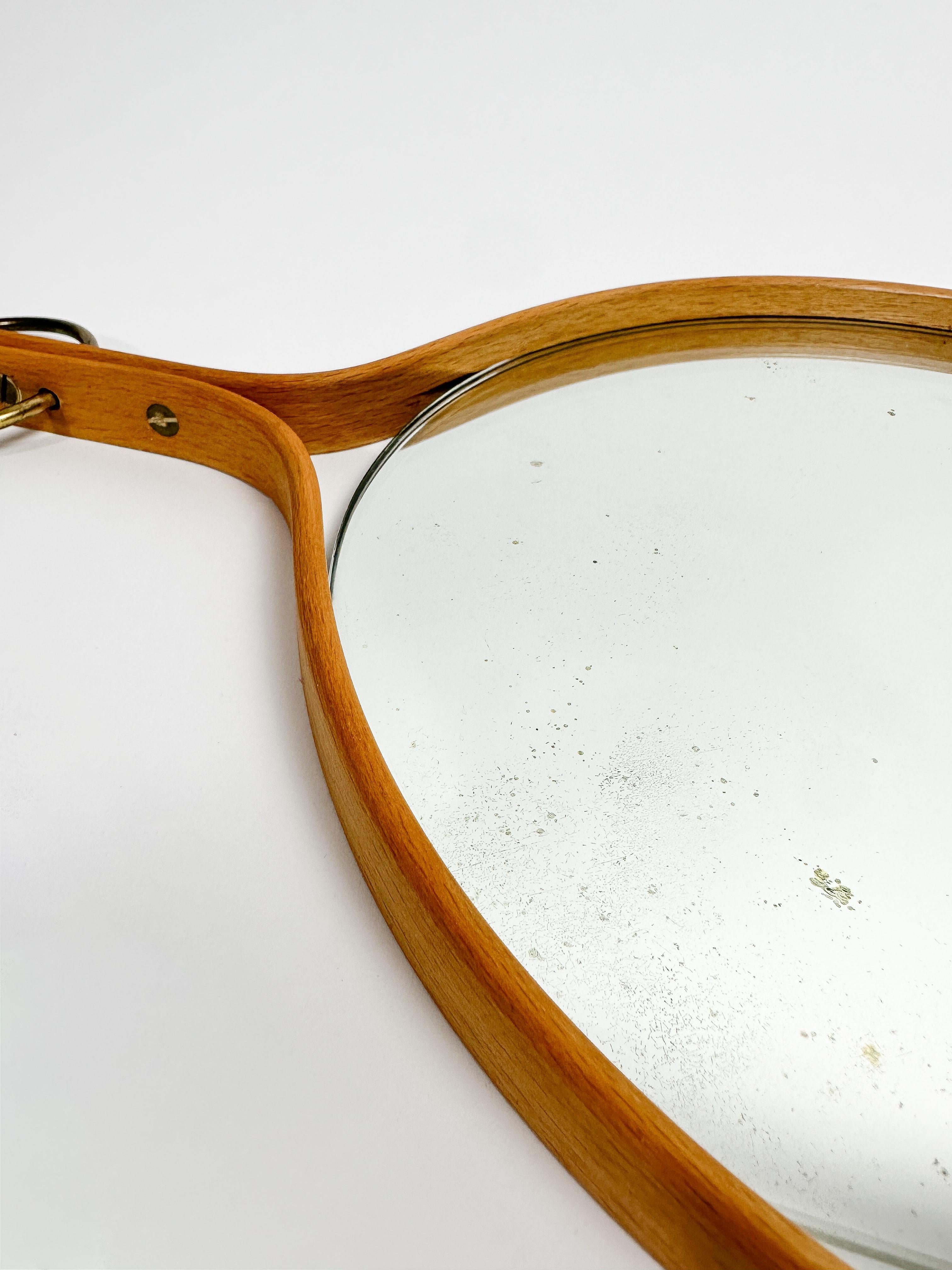 Hans-Agne Jakobsson Spiegel Buche Holz & Messing Schweden 1950er Jahre (Handgefertigt) im Angebot