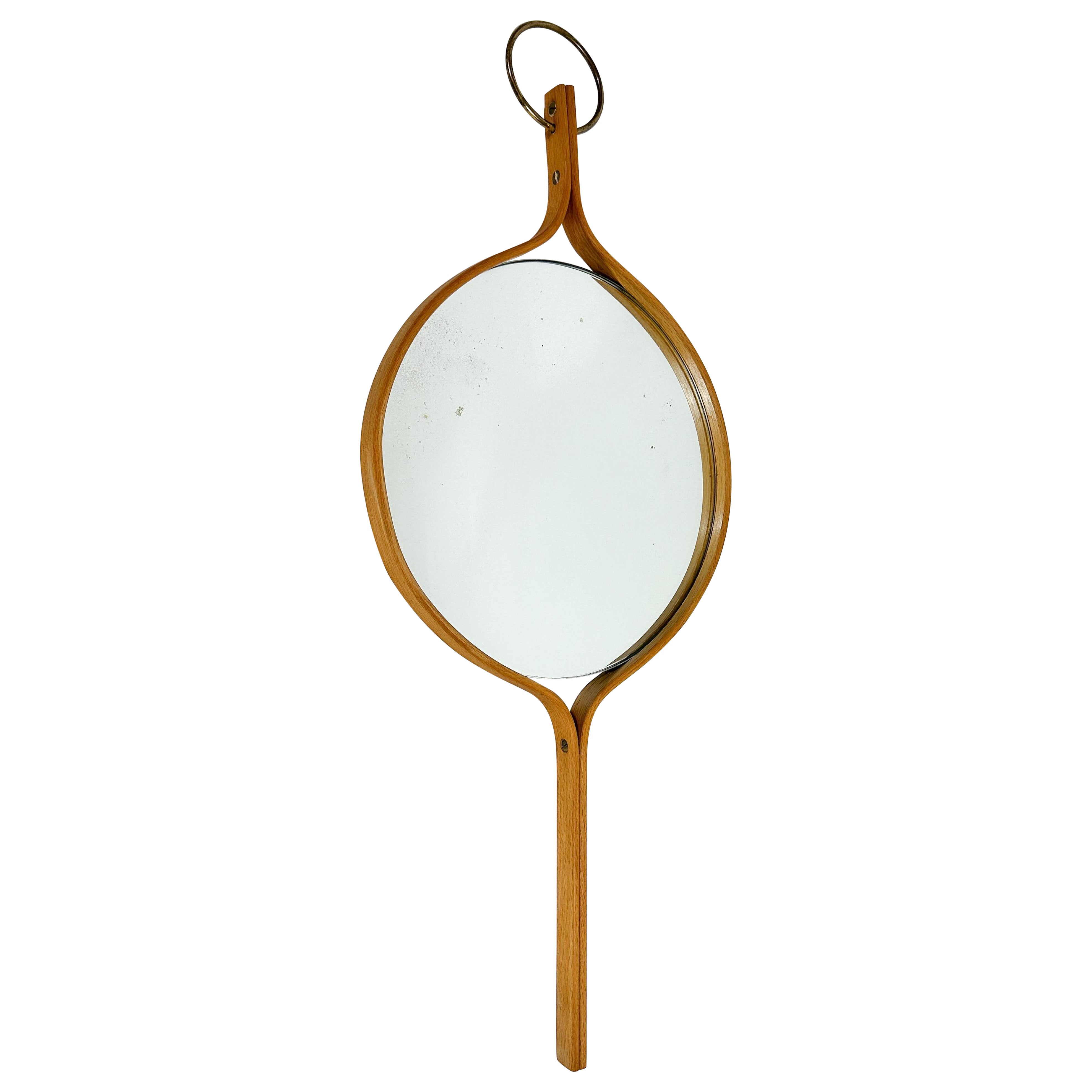 Hans Agne Jakobsson Mirror Beech Wood & Brass Sweden 1950s