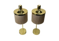 Hans Agne Jakobsson Model B140 Pair of Silk Fringe Brass Table Lamps