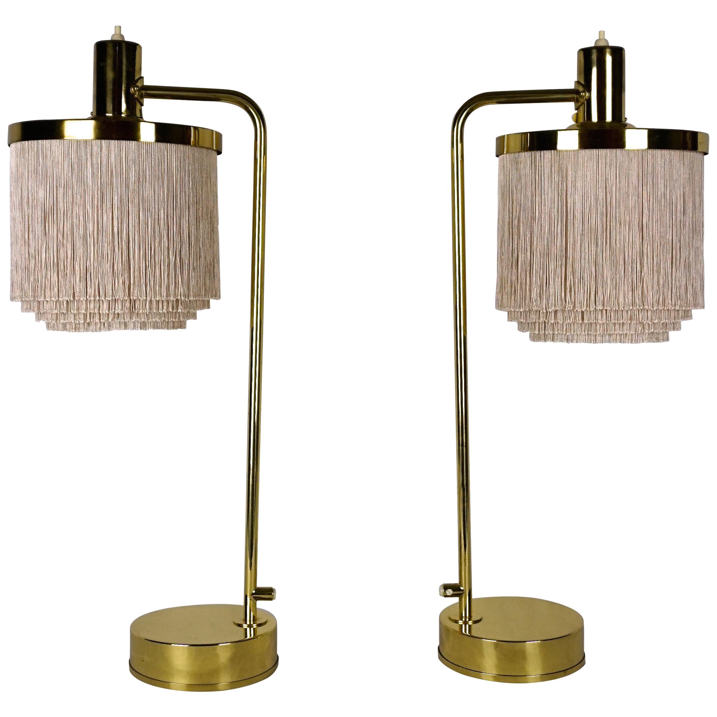Hans Agne Jakobsson Model B140 Pair of Silk Fringe Brass Table Lamps