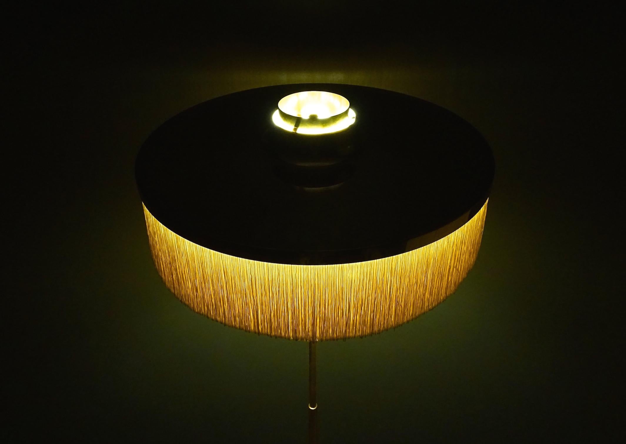 Scandinavian Modern Hans-Agne Jakobsson Model G-110 Silk Fringe Brass Floor Lamp For Sale